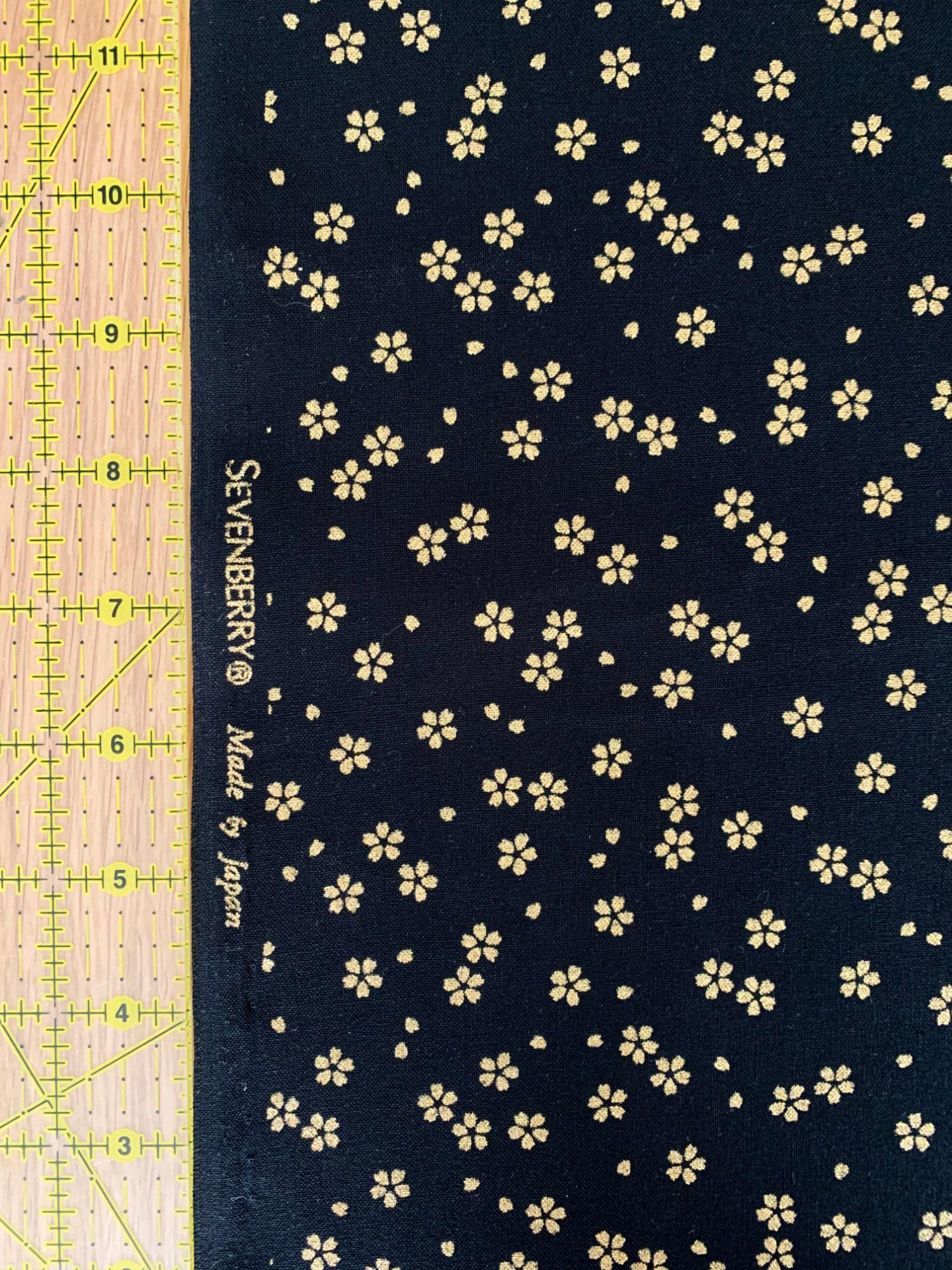 Sevenberry - Golden Cherry Blossoms Cotton Fabric - Black
