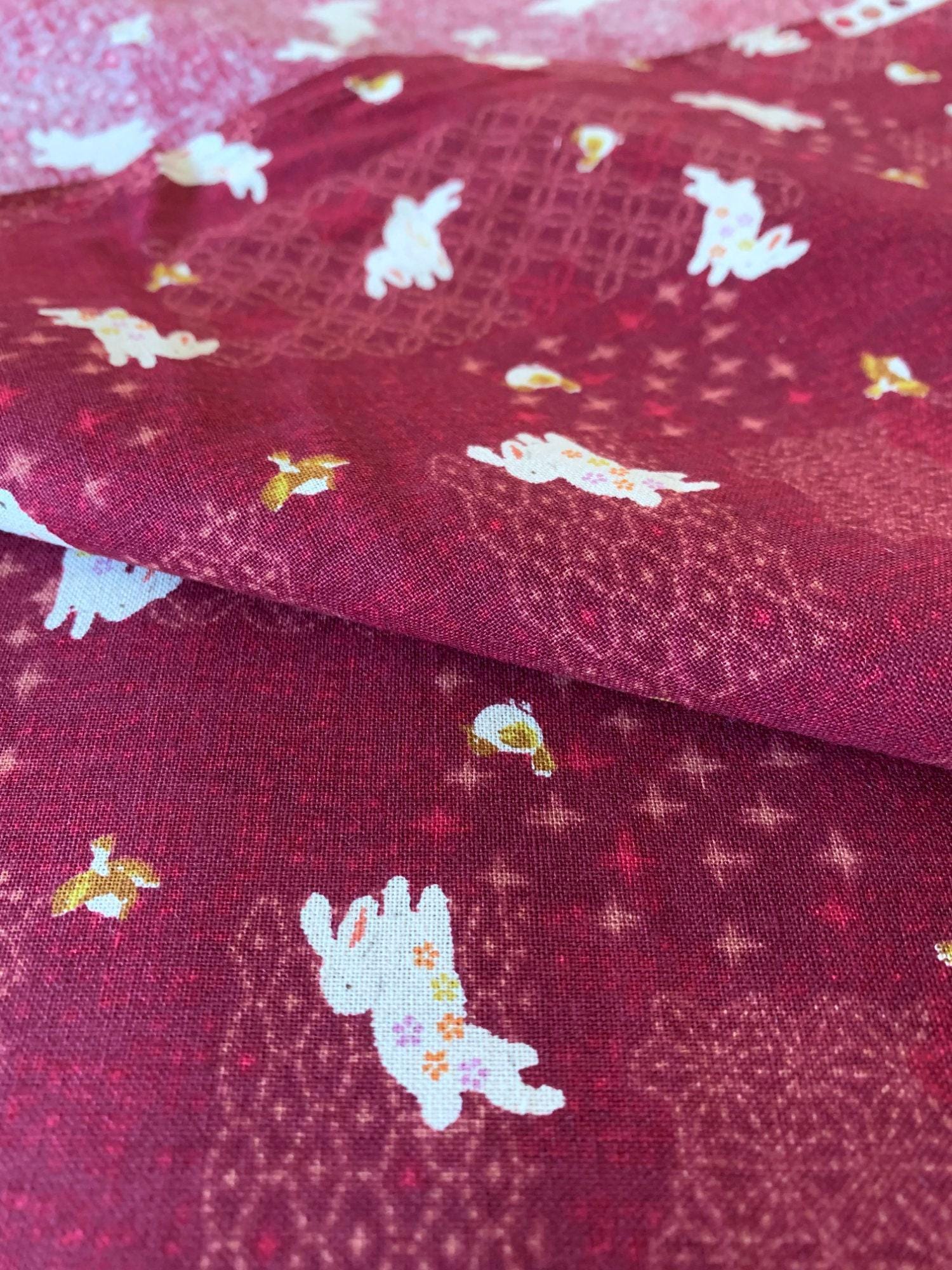 Sevenberry - Patchwork Rabbits Cotton Fabric - Red