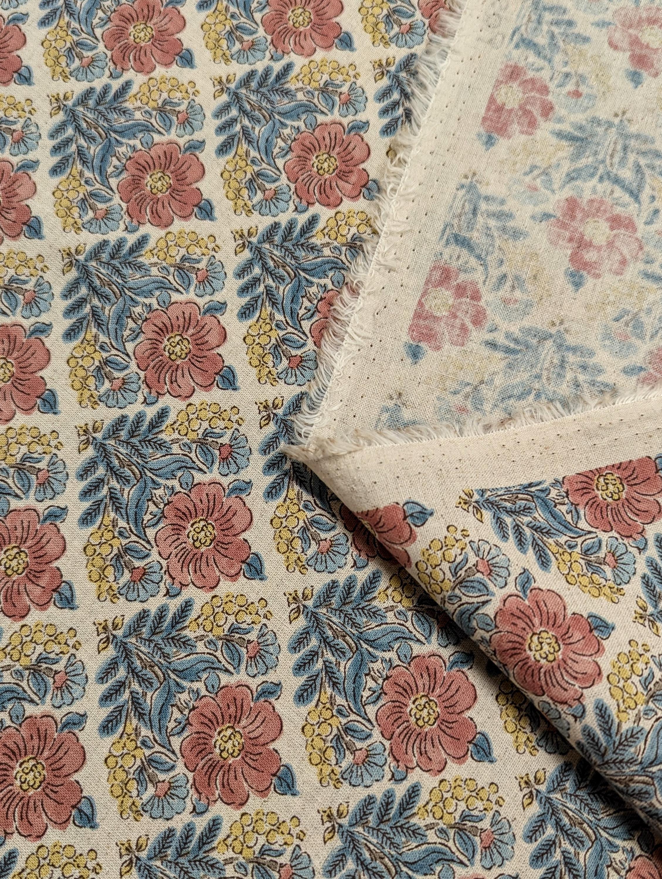 Kokka - Flower Diamonds Cotton/Linen Fabric - Red