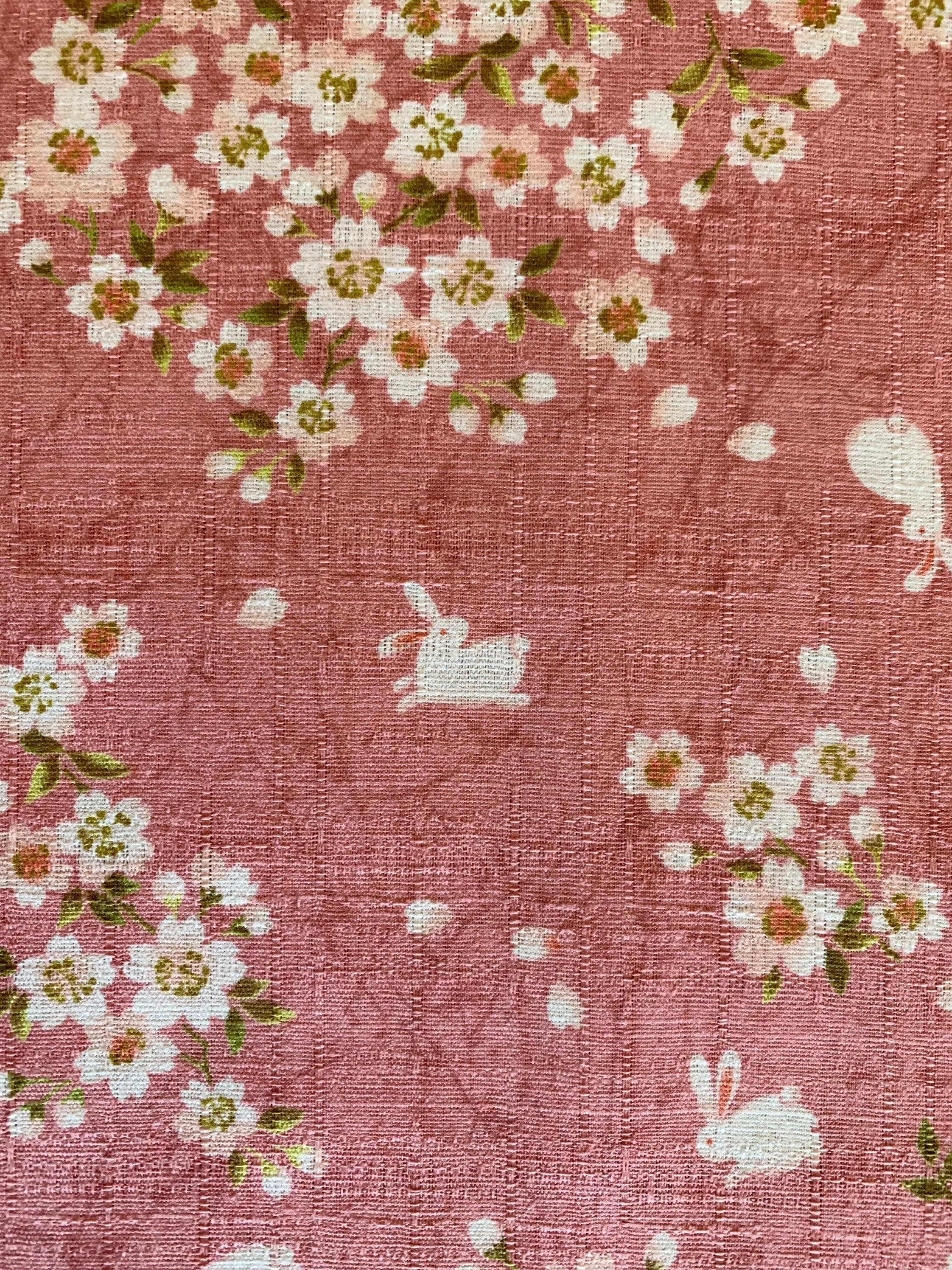 Usagi Sakura Rabbit Cherry Blossom Morikiku Japanese cotton dobby fabric M-1100-1B pink