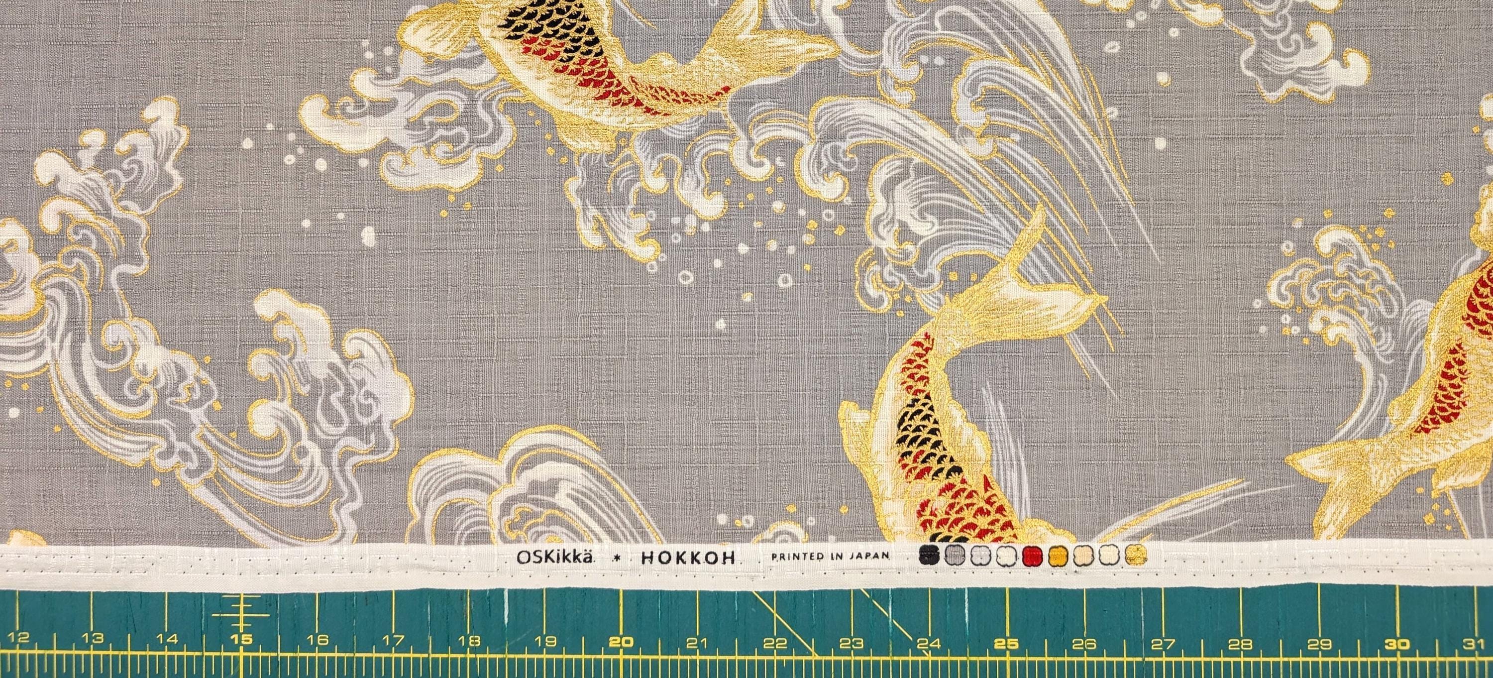 Swimming Golden Koi Hokkoh Japanese cotton dobby fabric 1025-100-2 B gray