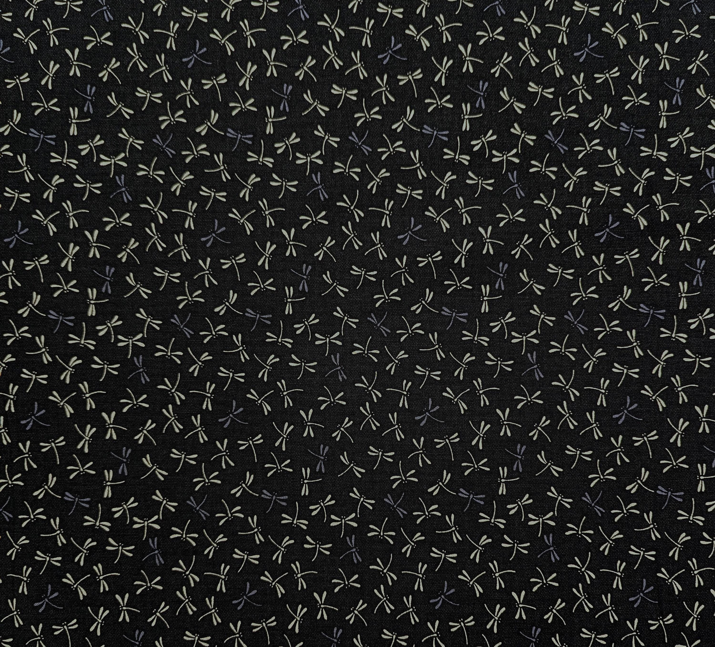 Sevenberry - Dragonflies in Black Cotton Fabric - Black