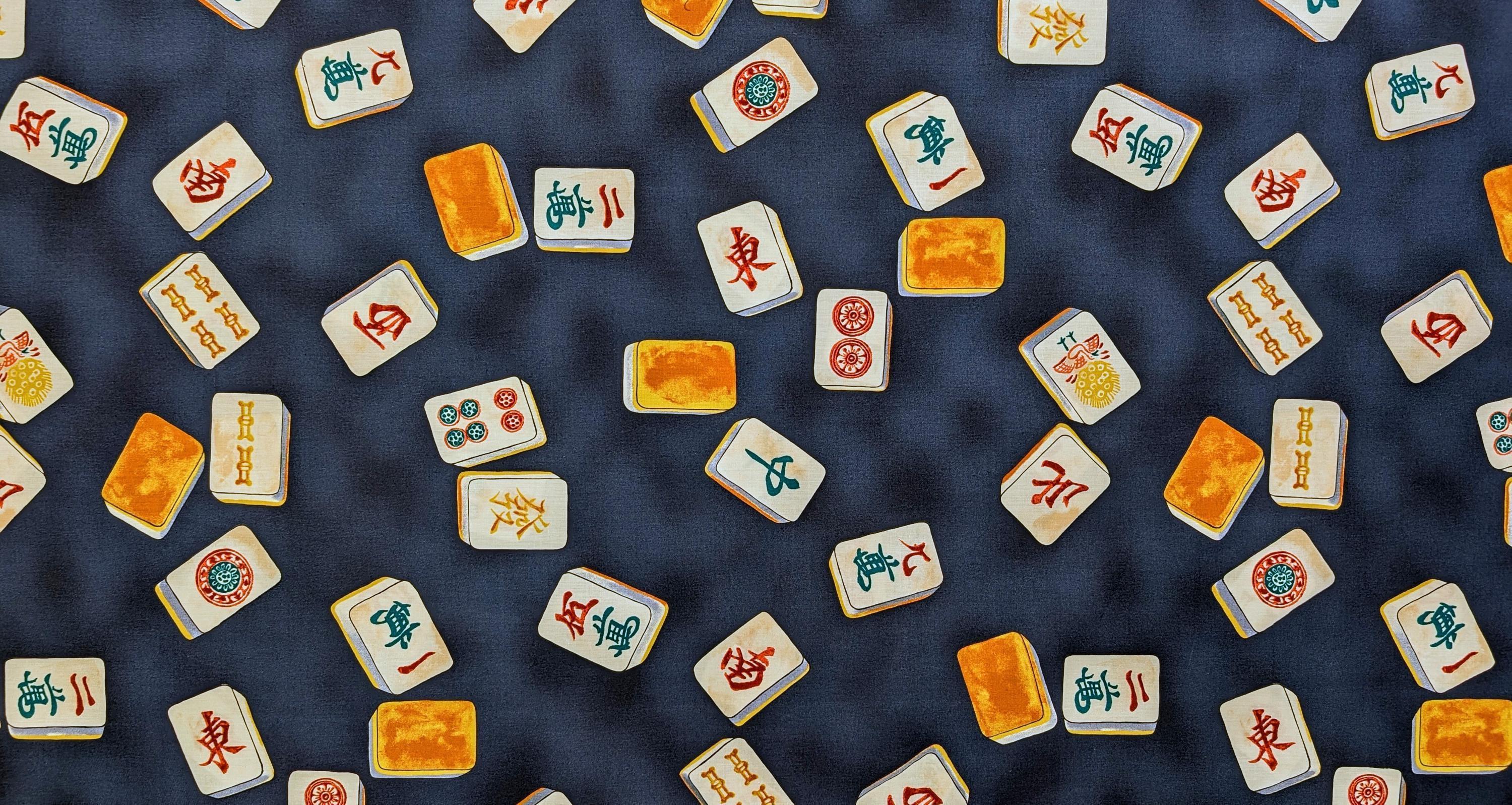 Mahjong Tiles Hokkoh Japanese cotton fabric 1025-200-3 D blue