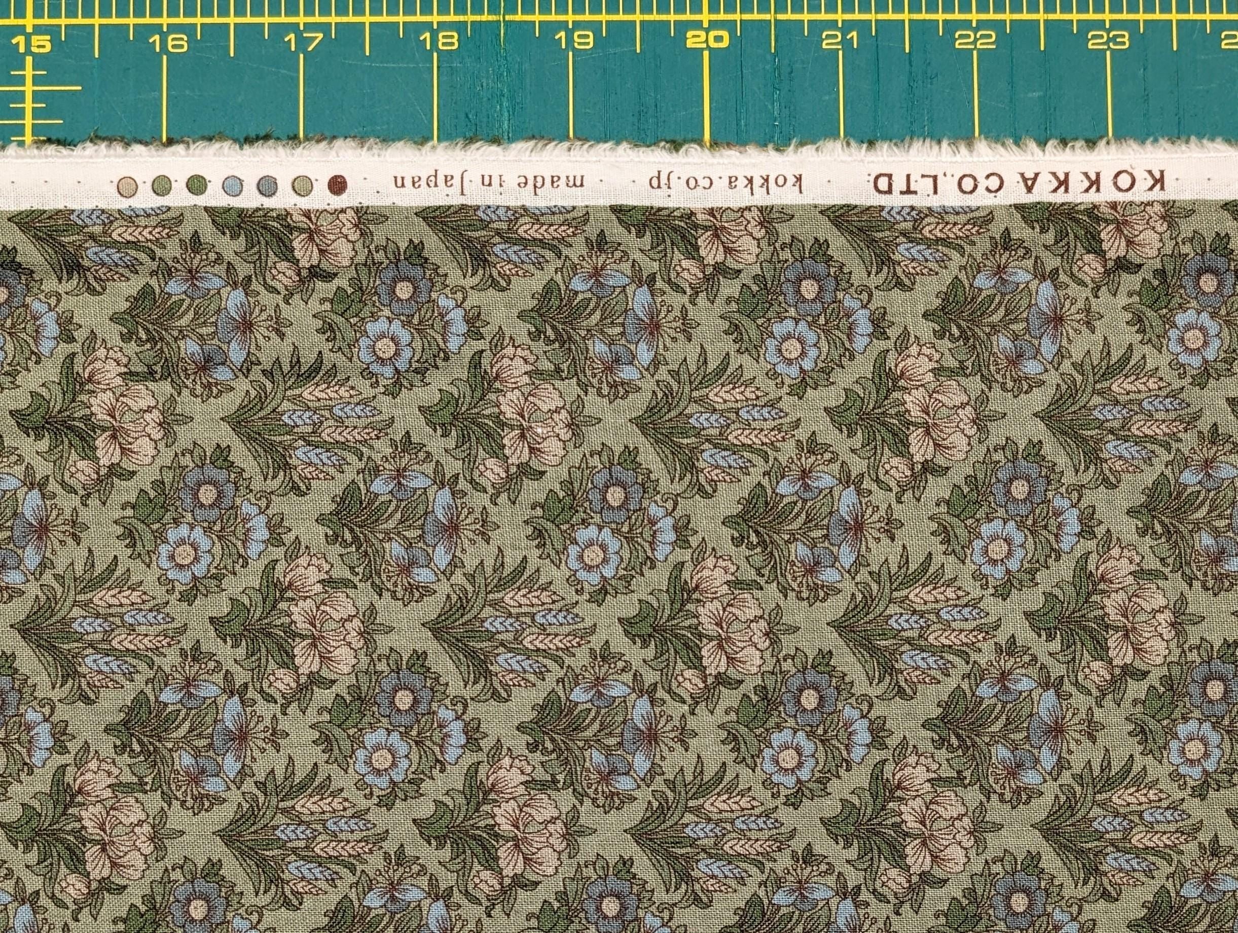 Kokka - Gridded Bouquet Cotton/Linen Fabric - Green