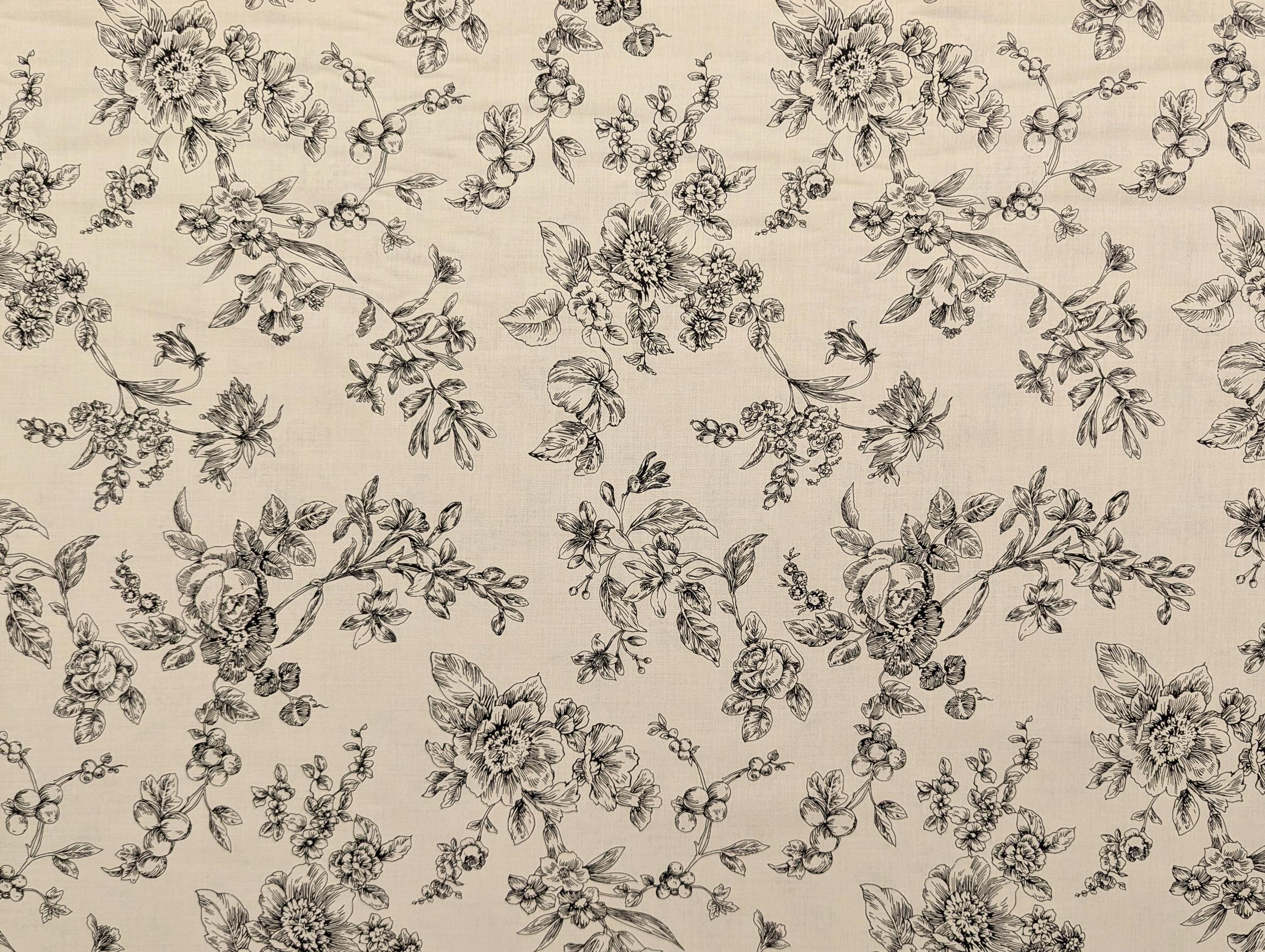 Hokkoh - Botanical Sketch Organic Cotton Lawn - Beige and Black