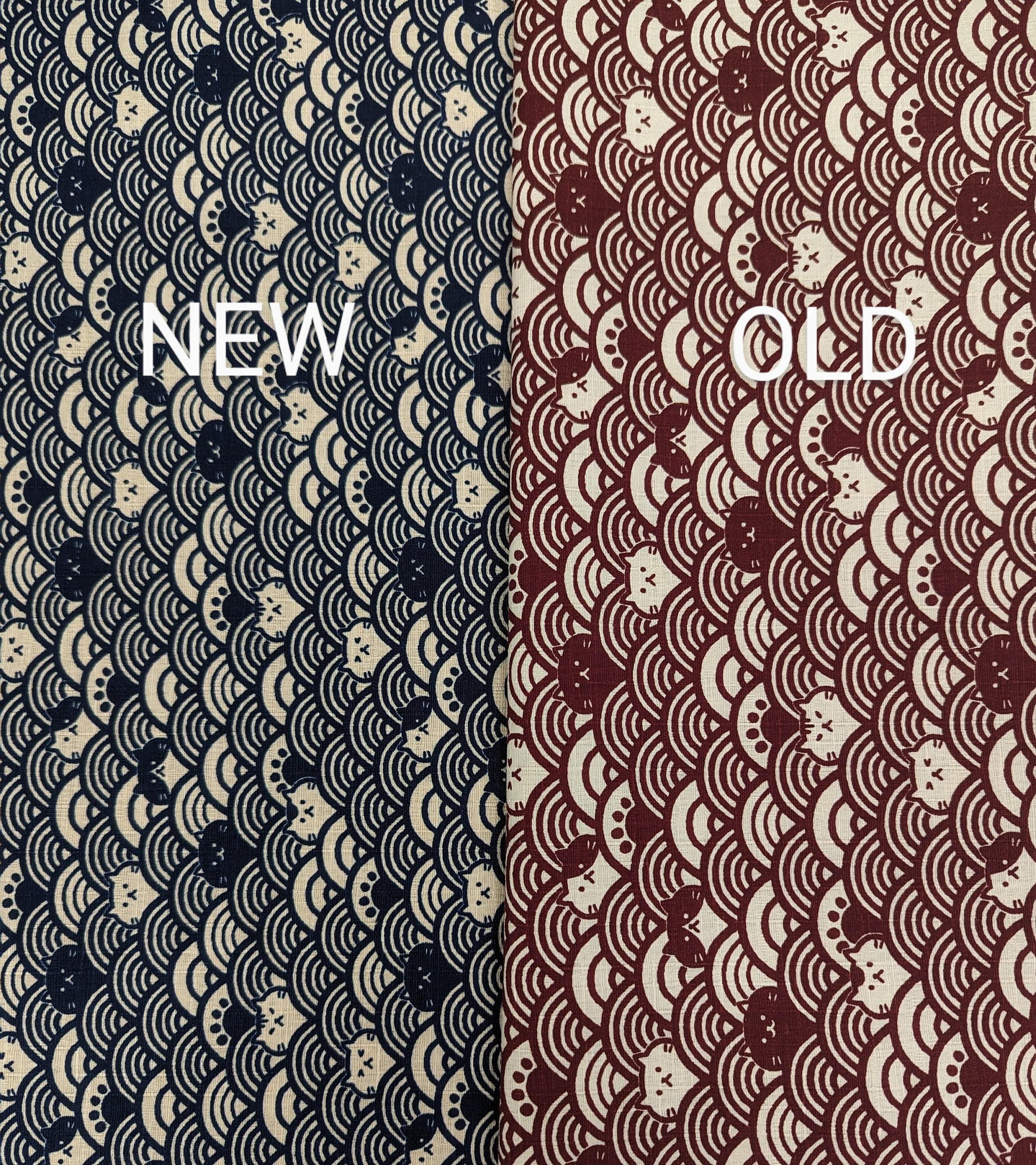 Cosmo - Waves with Cats Cotton Dobby - Navy Blue