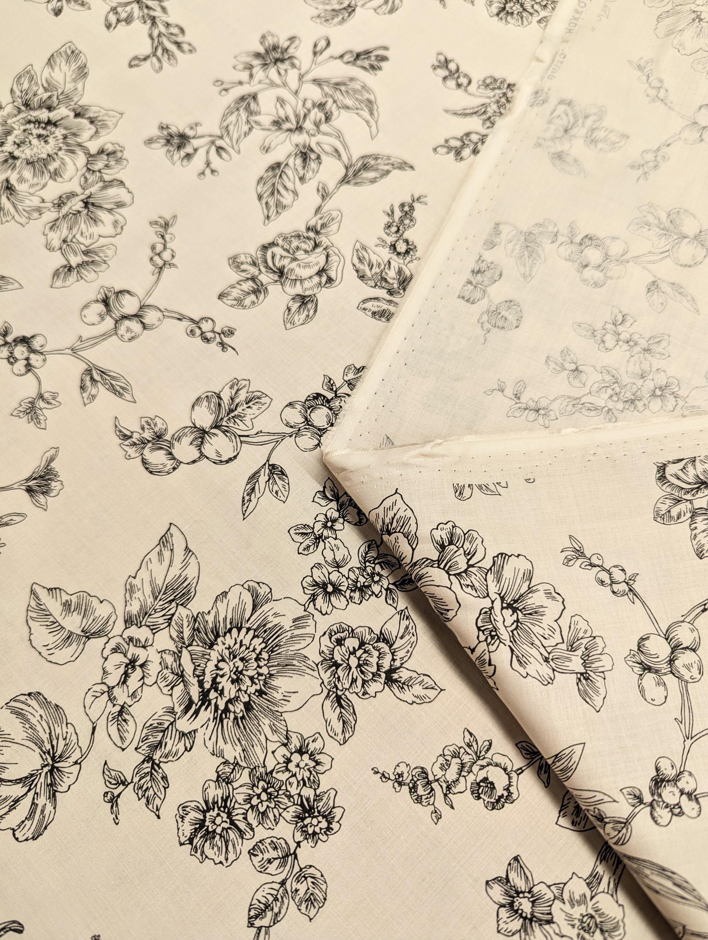 Hokkoh - Botanical Sketch Organic Cotton Lawn - Beige and Black