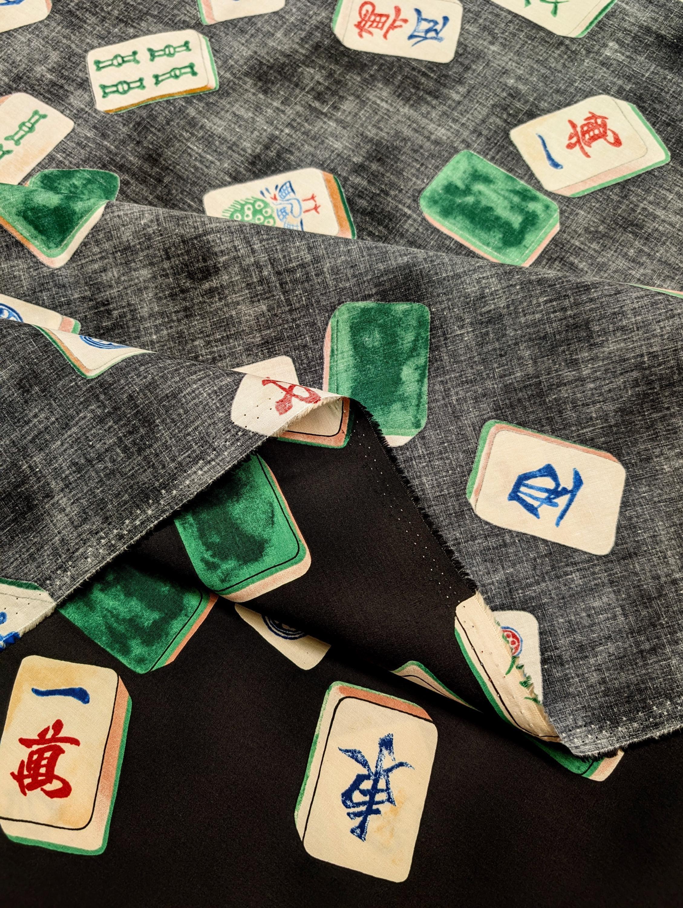Mahjong Tiles Hokkoh Japanese cotton fabric 1025-200-3 E black