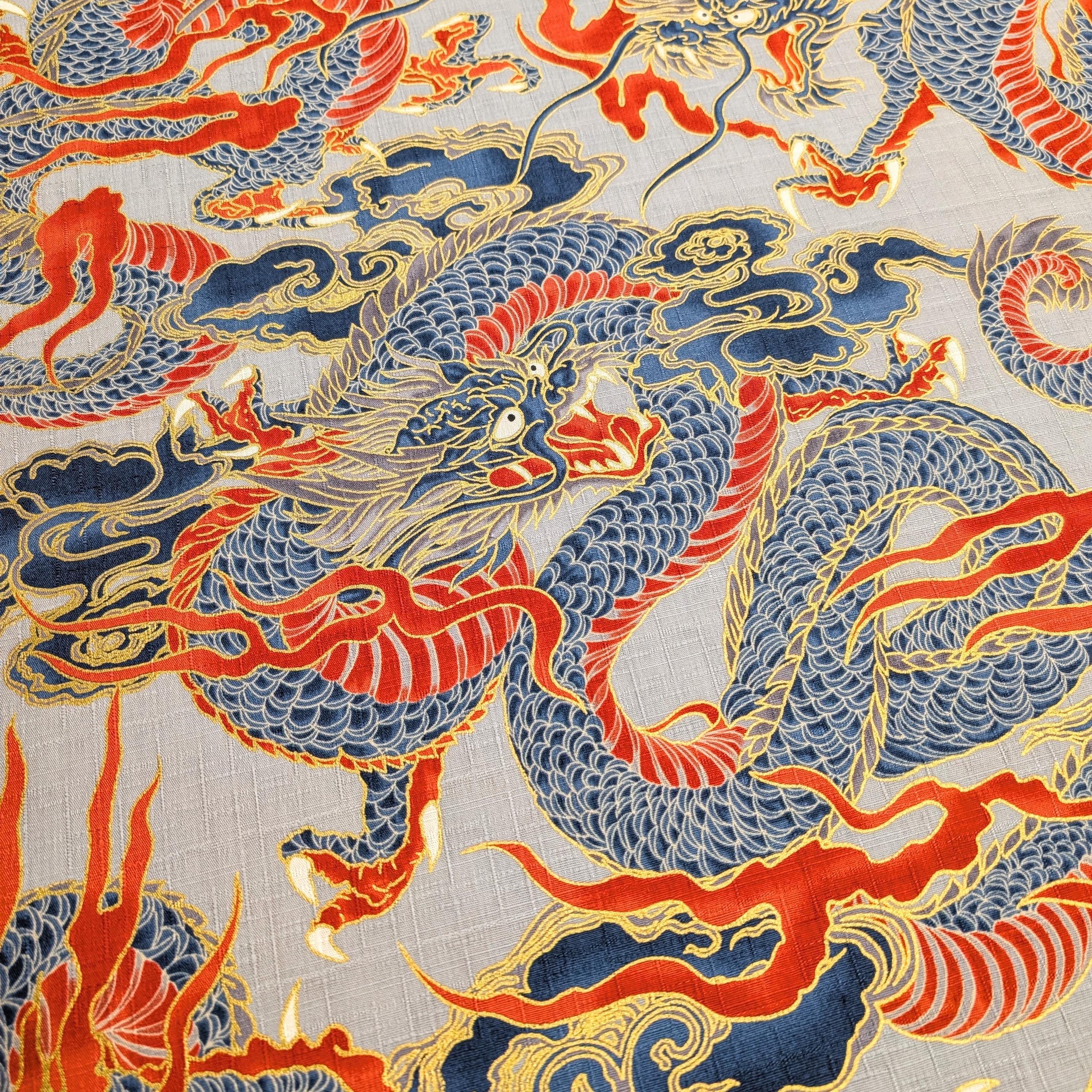 NEW Golden Dragons Hokkoh Japanese cotton dobby fabric 1025-100-1 C gray
