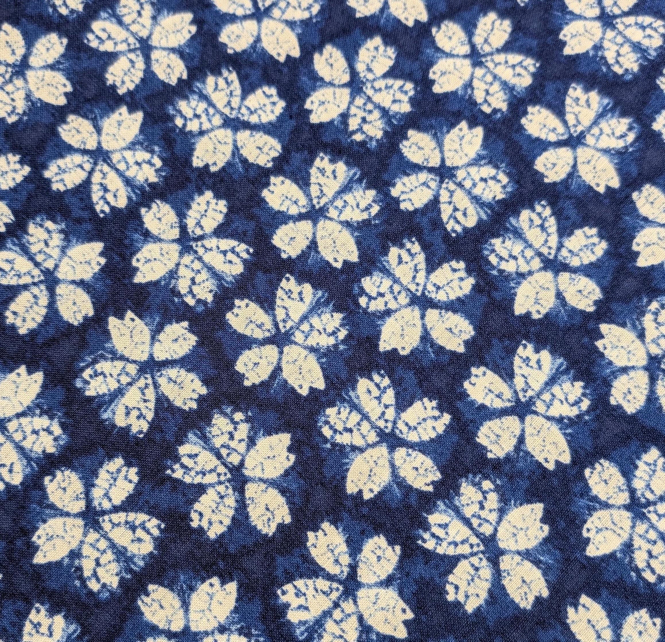 Sevenberry - Cherry Blossom Shibori-Style Collection Cotton Fabric - Blue White