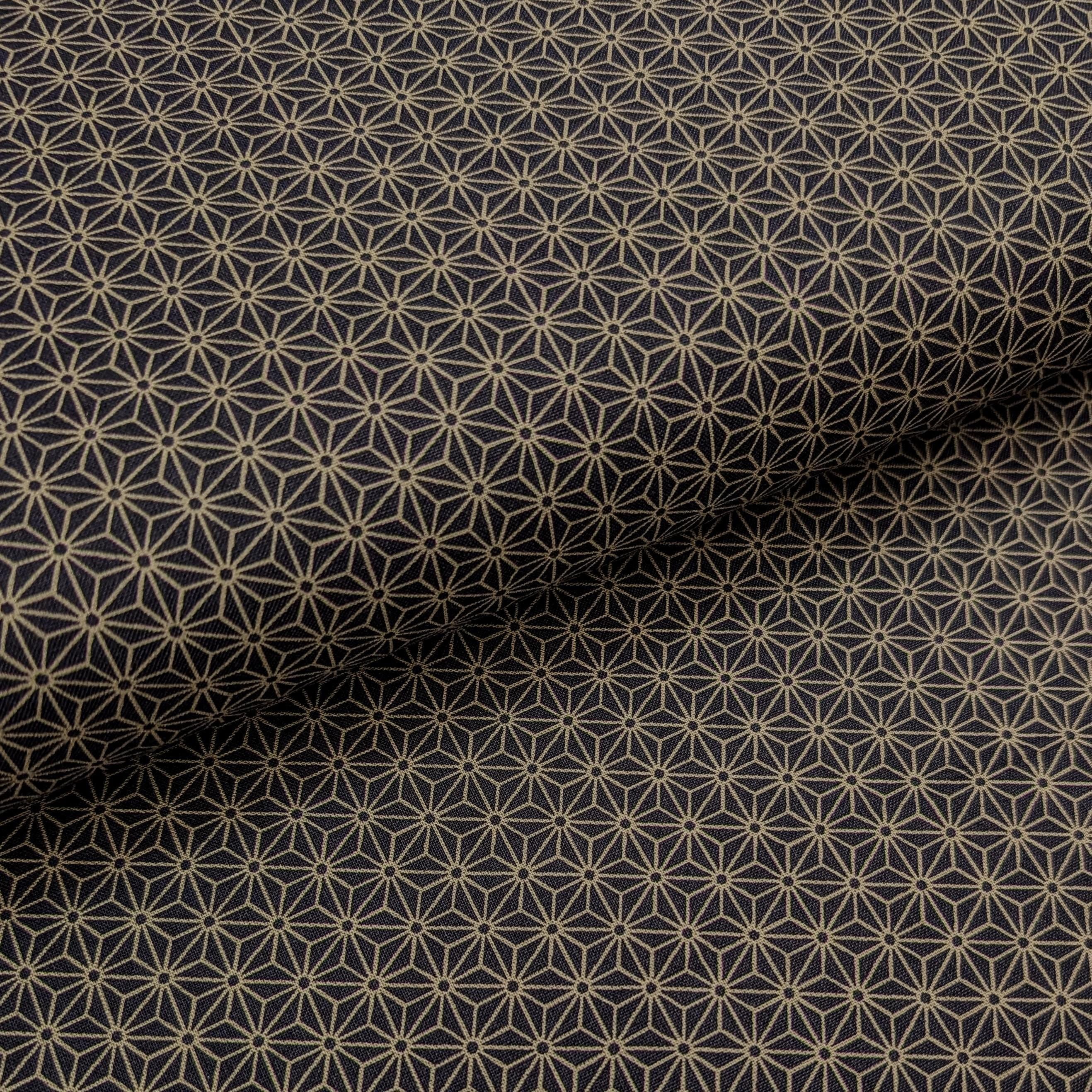 Sevenberry Small Asanoha stars in beige on Japanese cotton fabric 88222-2-15 black & gray