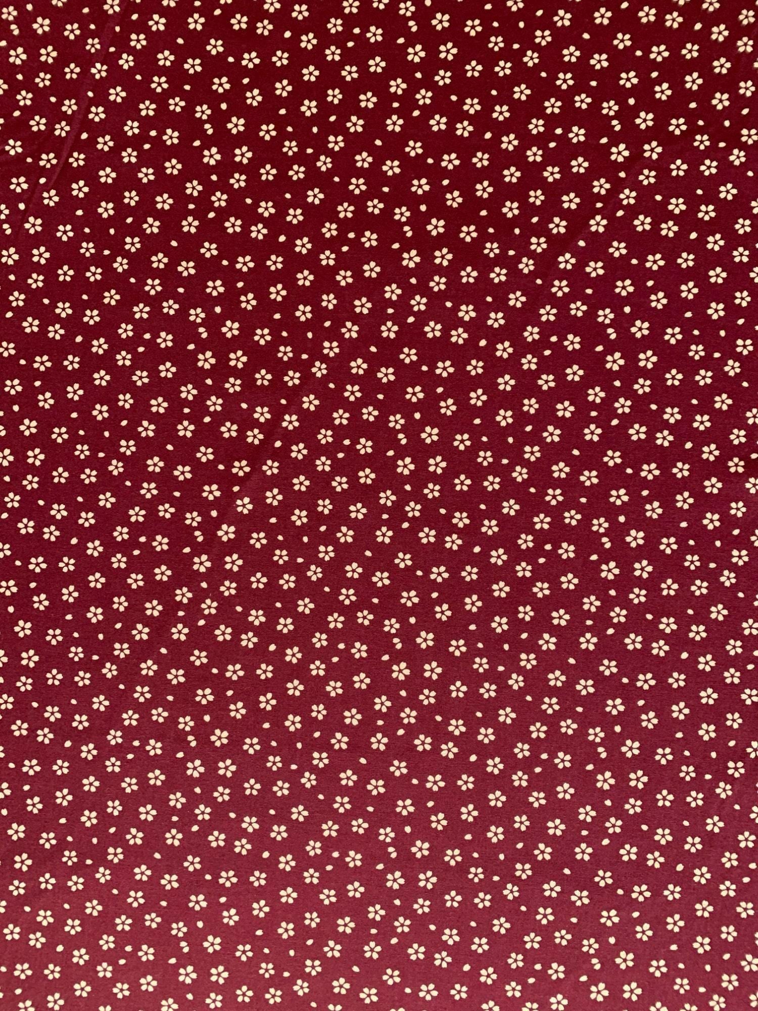 Sevenberry - Medium Cherry Blossom Cotton Fabric - Red Beige