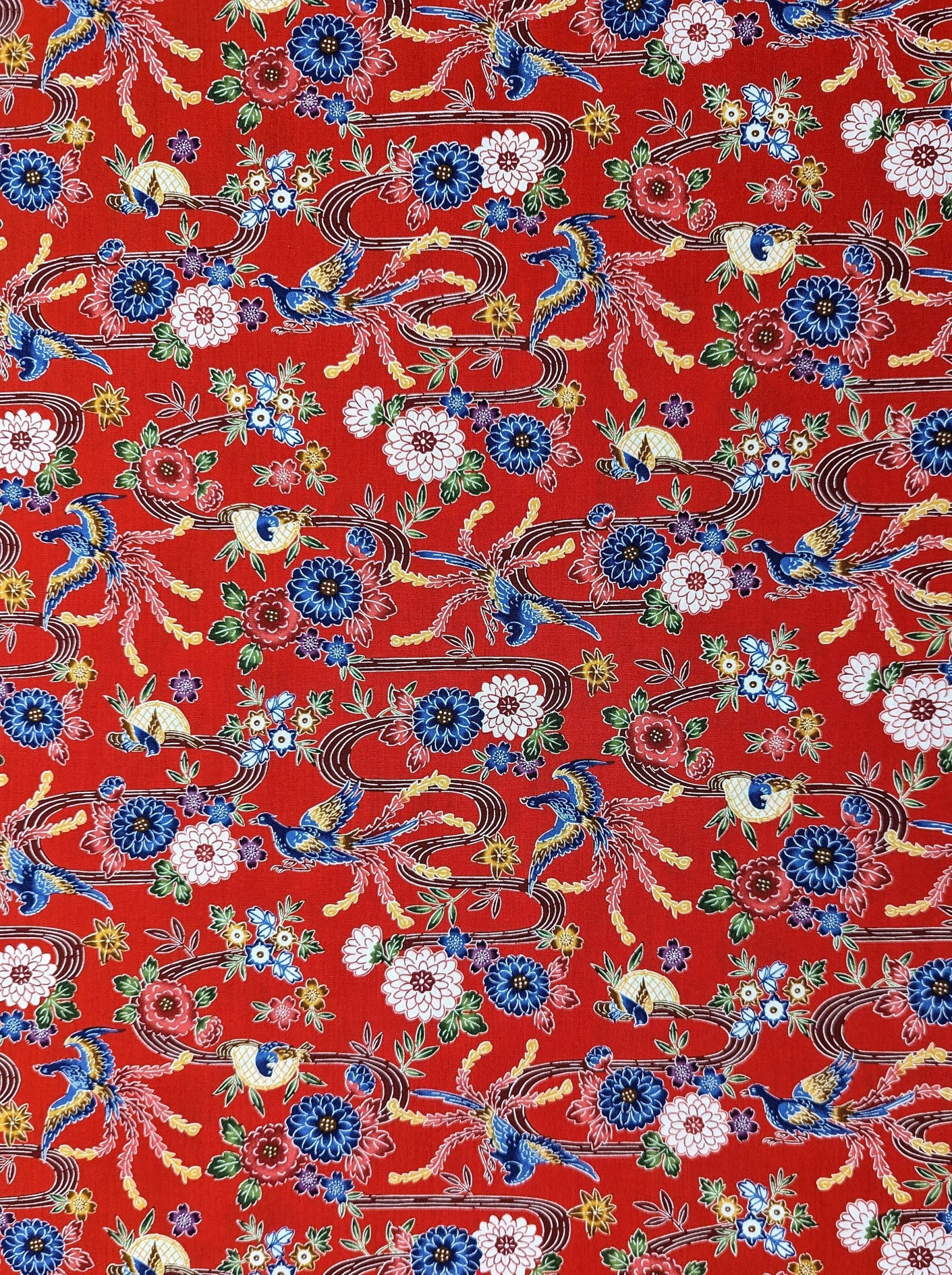 Cosmo - Bingata Phoenix and Flowers Cotton - Red