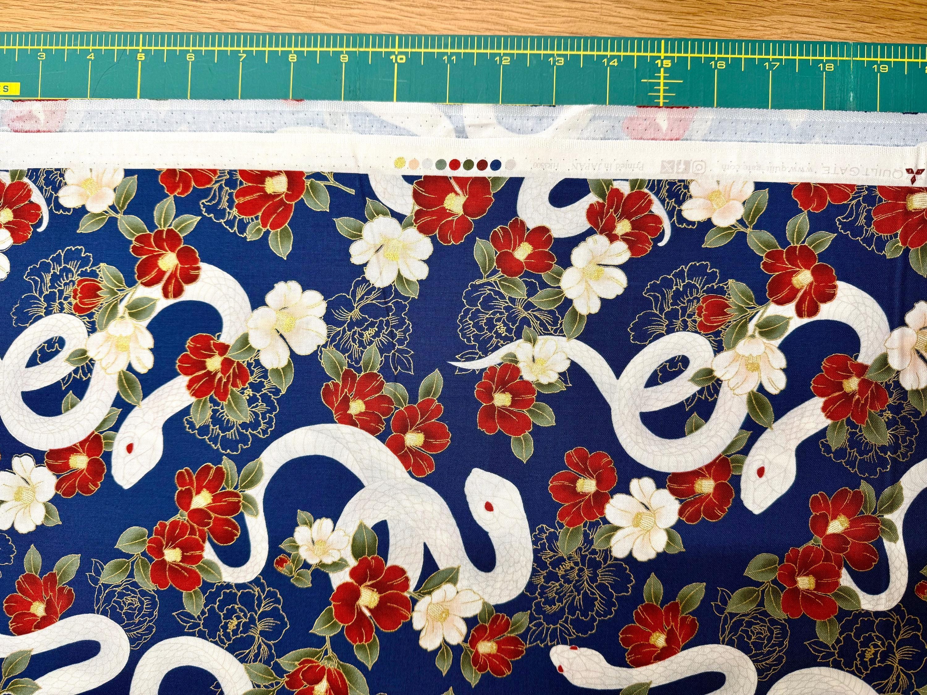 QuiltGate - Hyakka Ryoran Year of the Snake Cotton Fabric - Blue