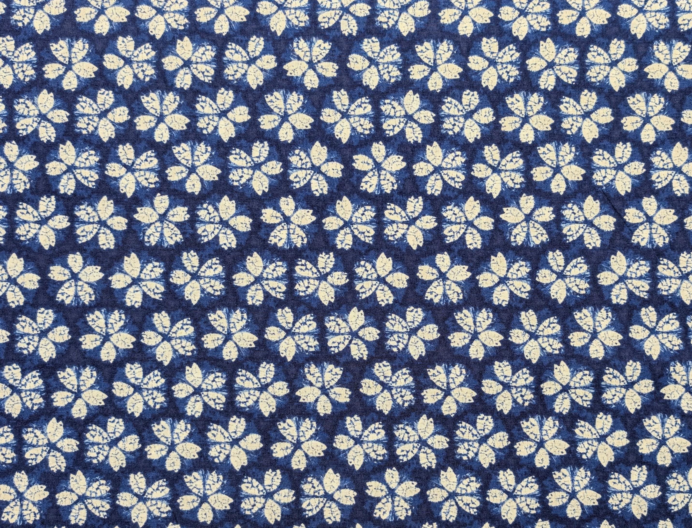 Sevenberry - Cherry Blossom Shibori-Style Collection Cotton Fabric - Blue White