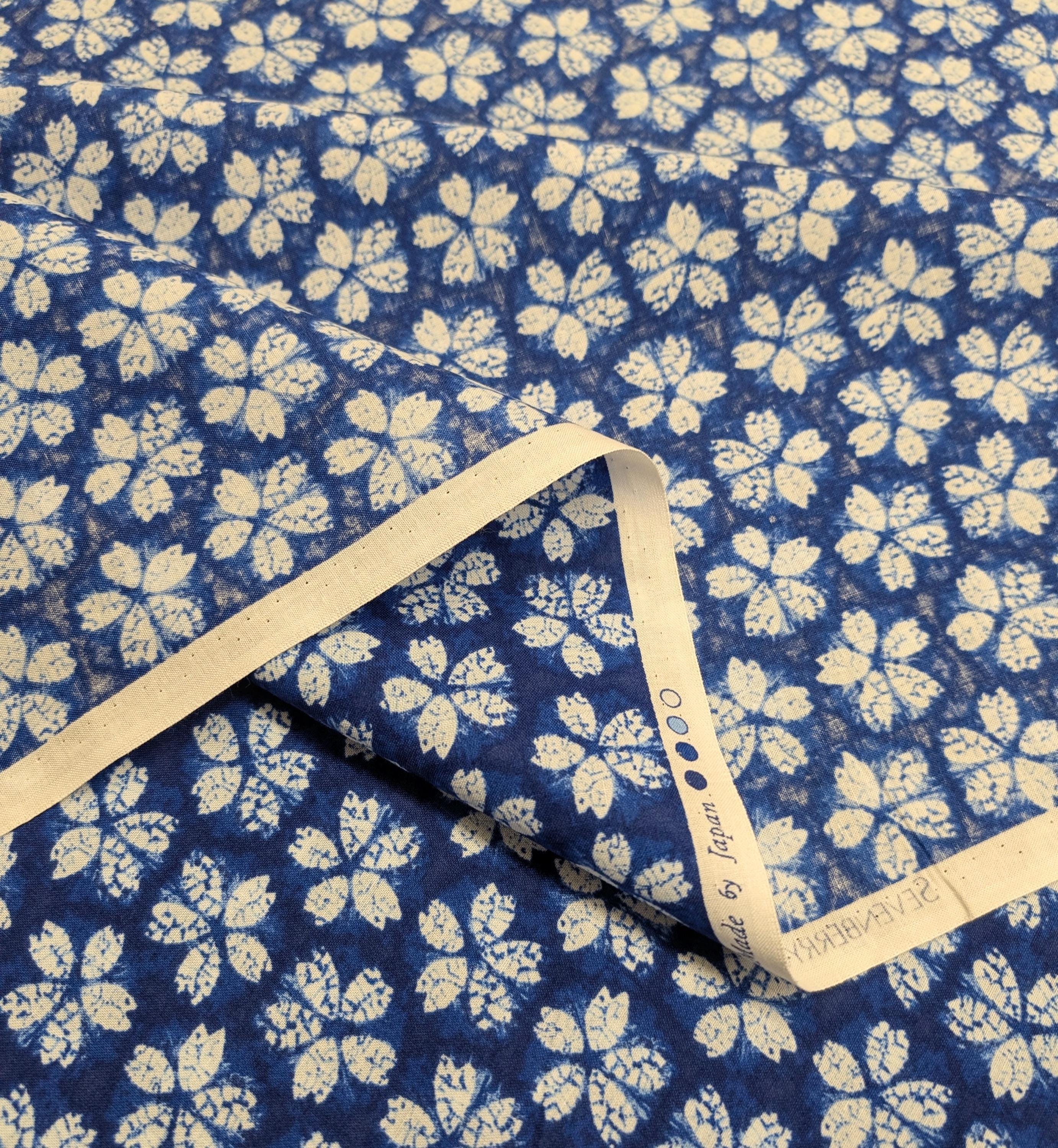 Sevenberry - Cherry Blossom Shibori-Style Collection Cotton Fabric - Blue White