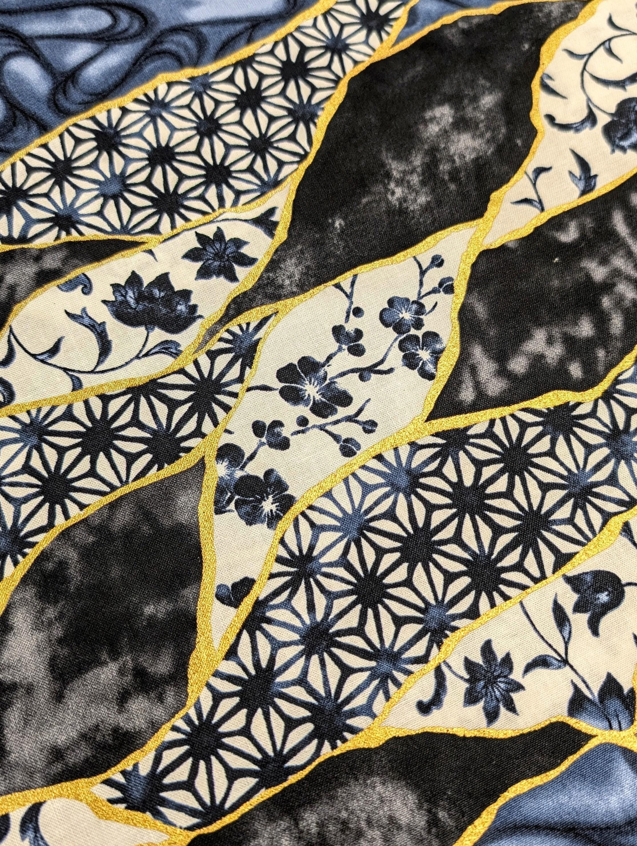 Senyo - Patterned Golden Kintsugi Cotton Fabric - Black