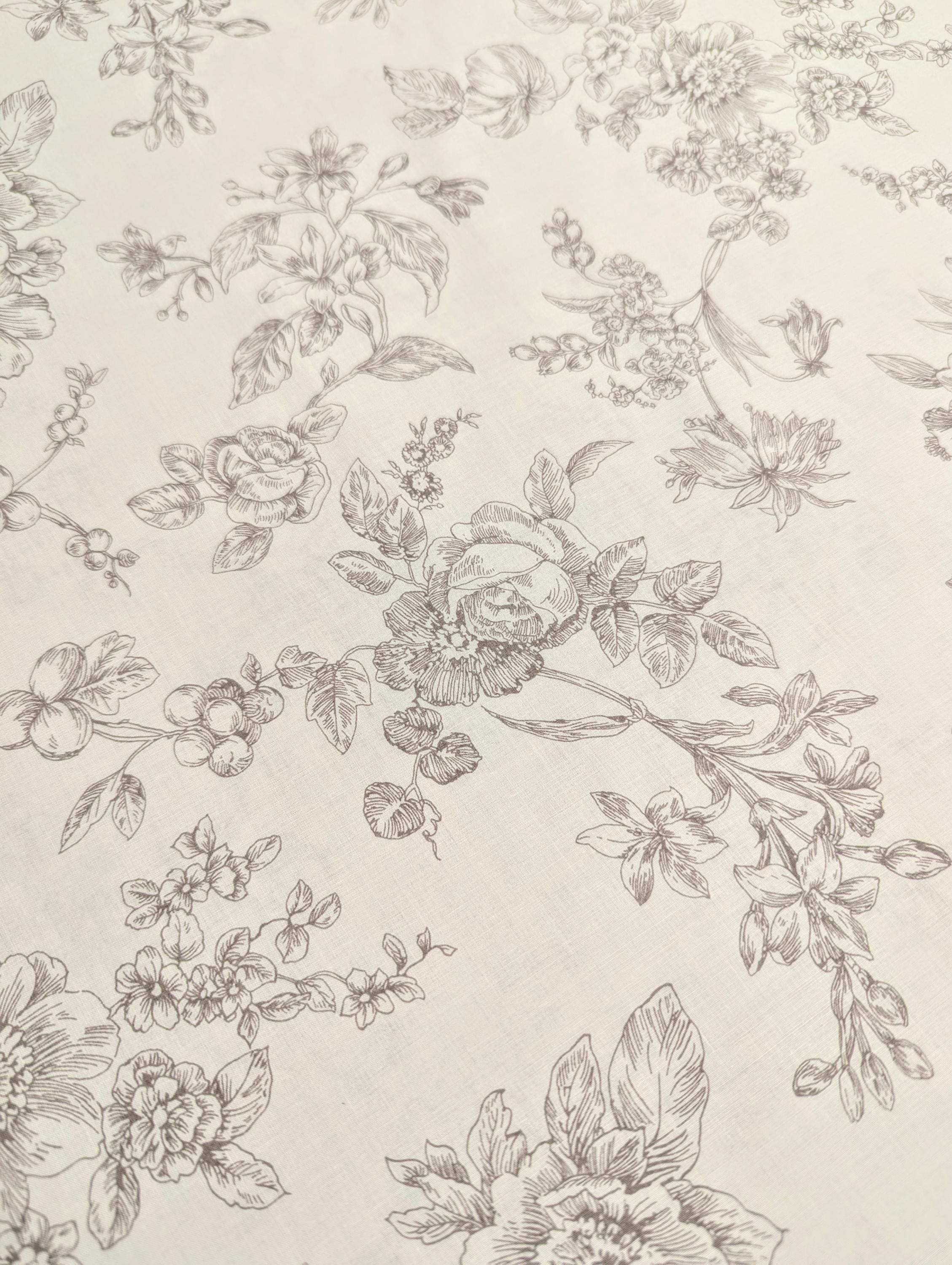 Hokkoh - Botanical Filigree Cotton Lawn - White and Gray