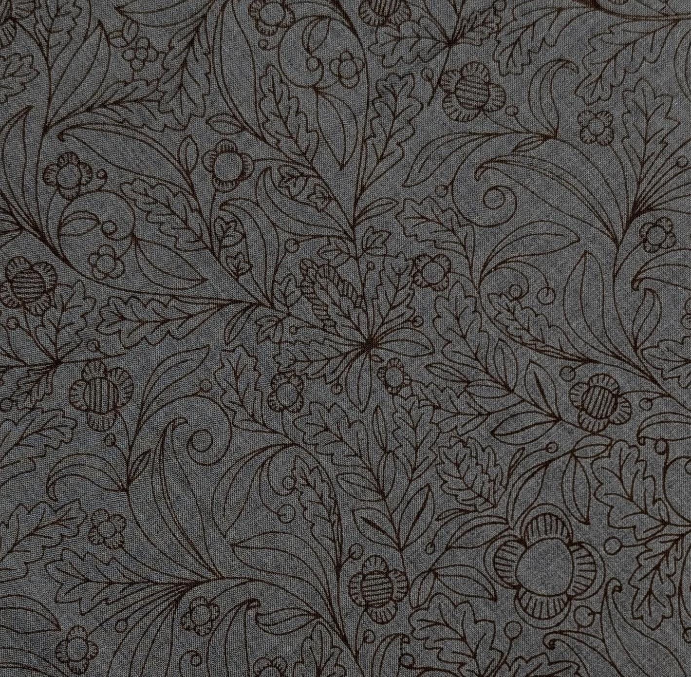 Hokkoh - Botanical Filigree Cotton Lawn - Blue and Black