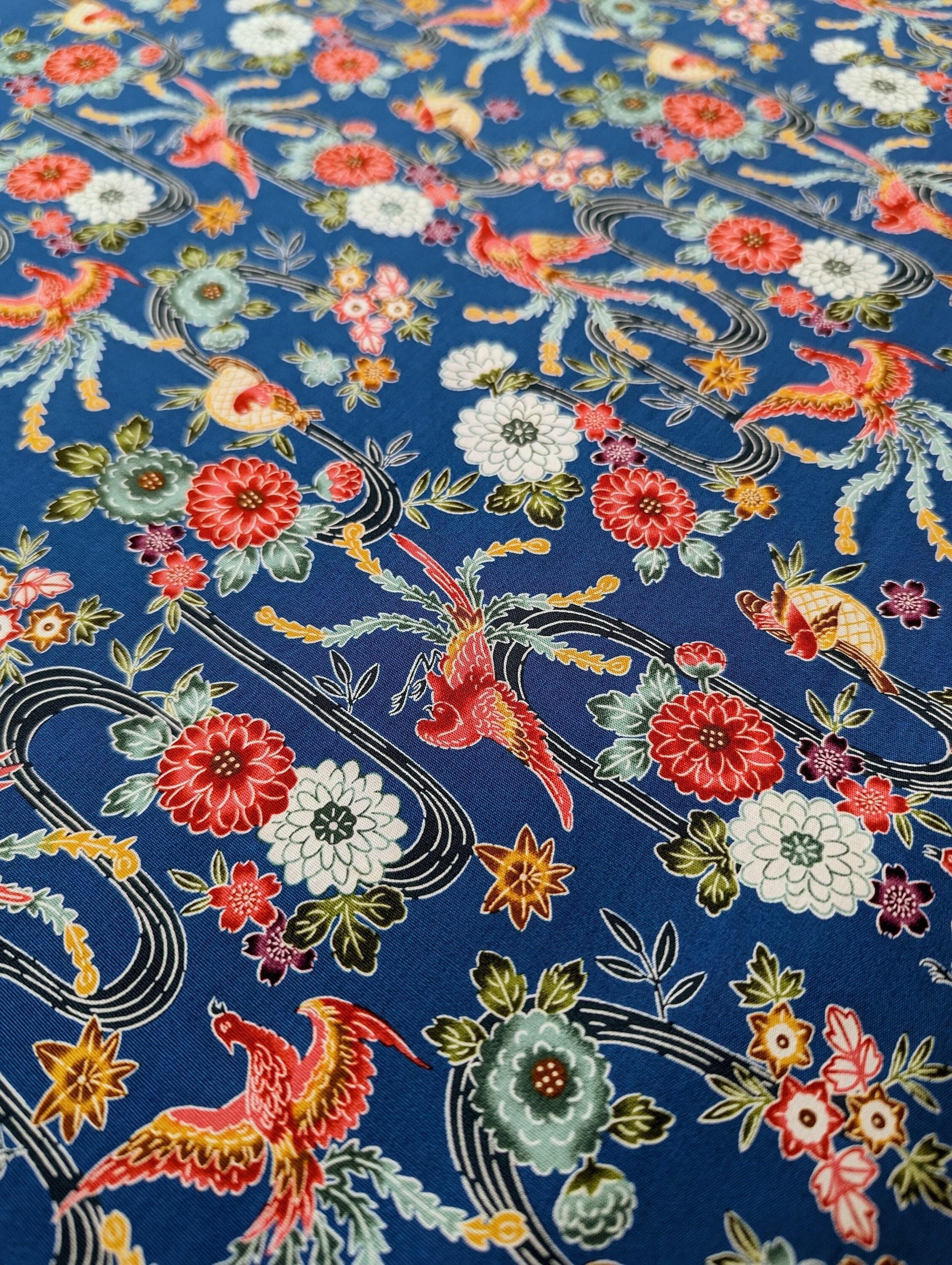Cosmo - Bingata Phoenix and Flowers Cotton - Blue