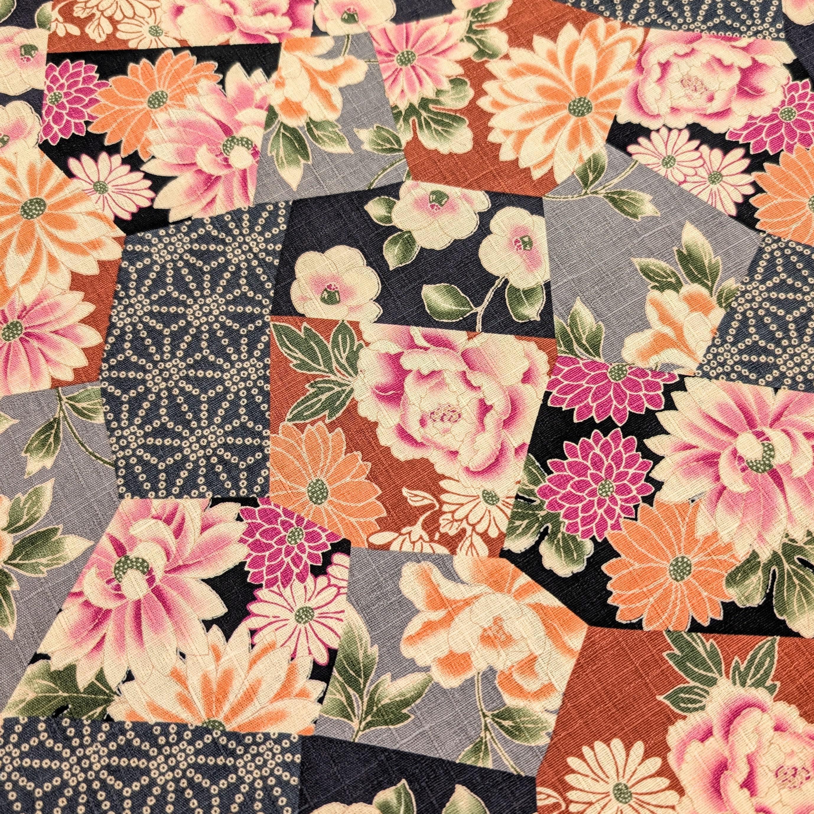 Patterned Floral Collage Hokkoh Japanese dobby cotton fabric 1025-110-2 E gray