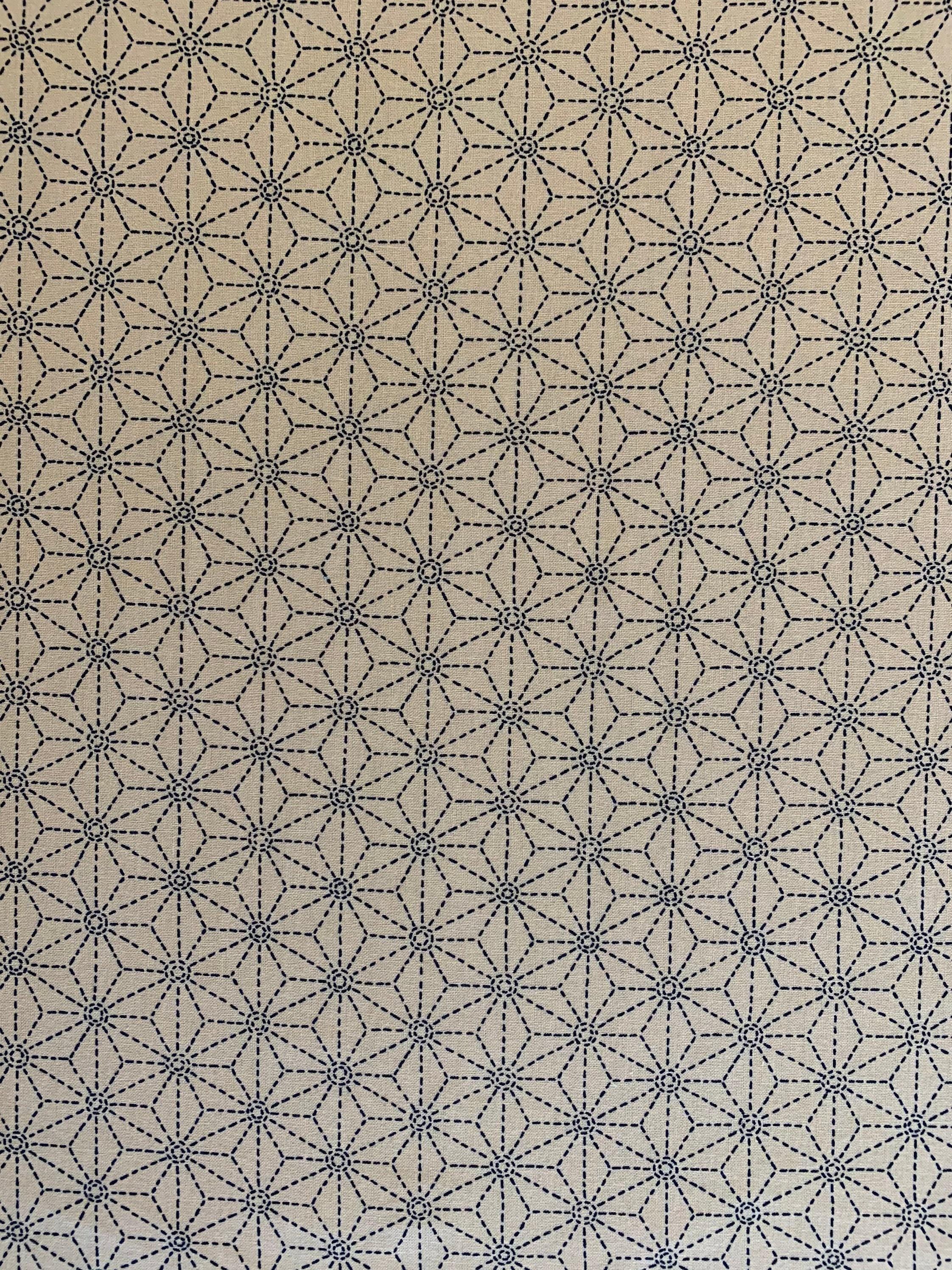 Sevenberry - Sashiko Asanoha Stars Cotton Fabric - Beige Blue