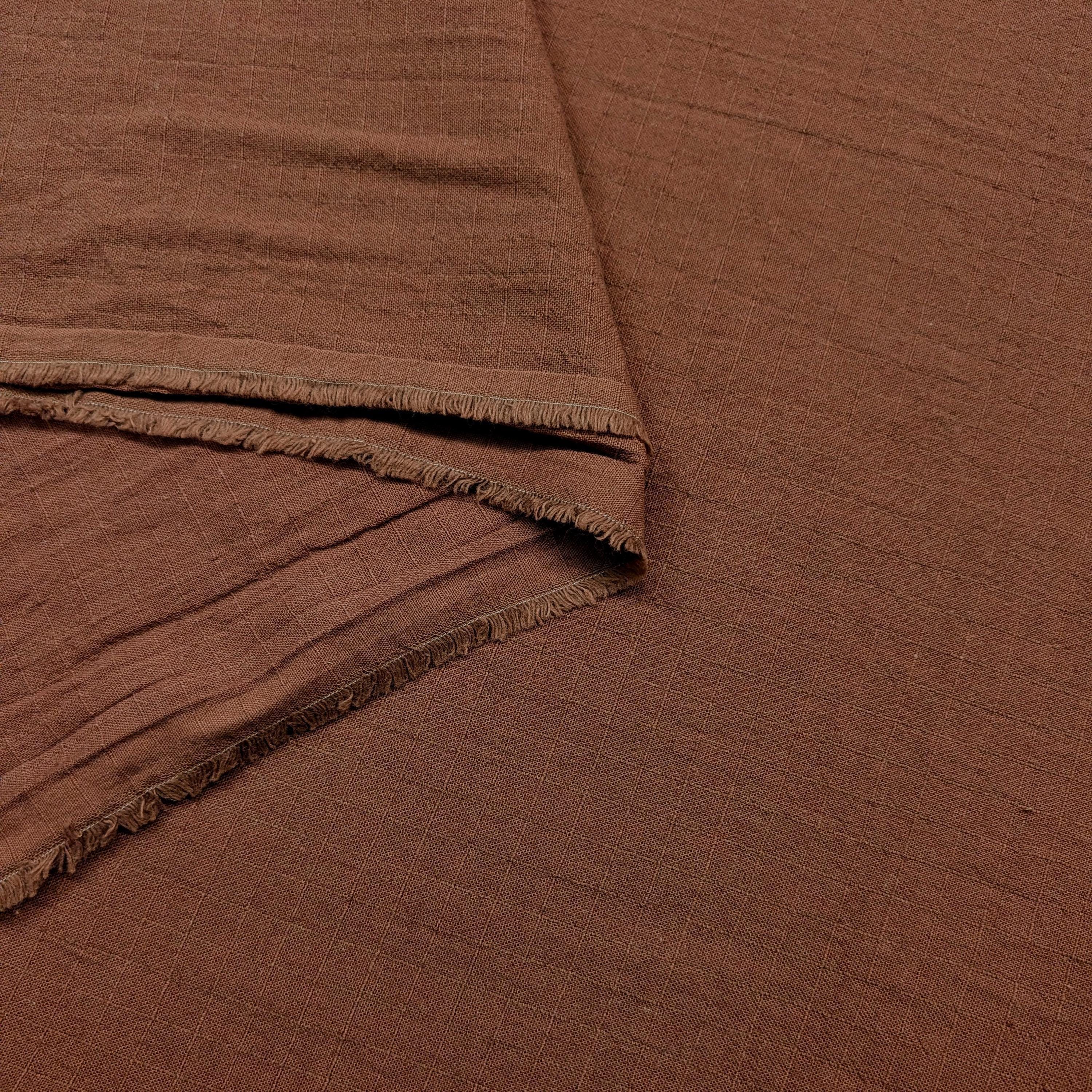 NEW Soft Gridded Dobby Cosmo Japanese cotton linen fabric AD-5747 214 seal brown