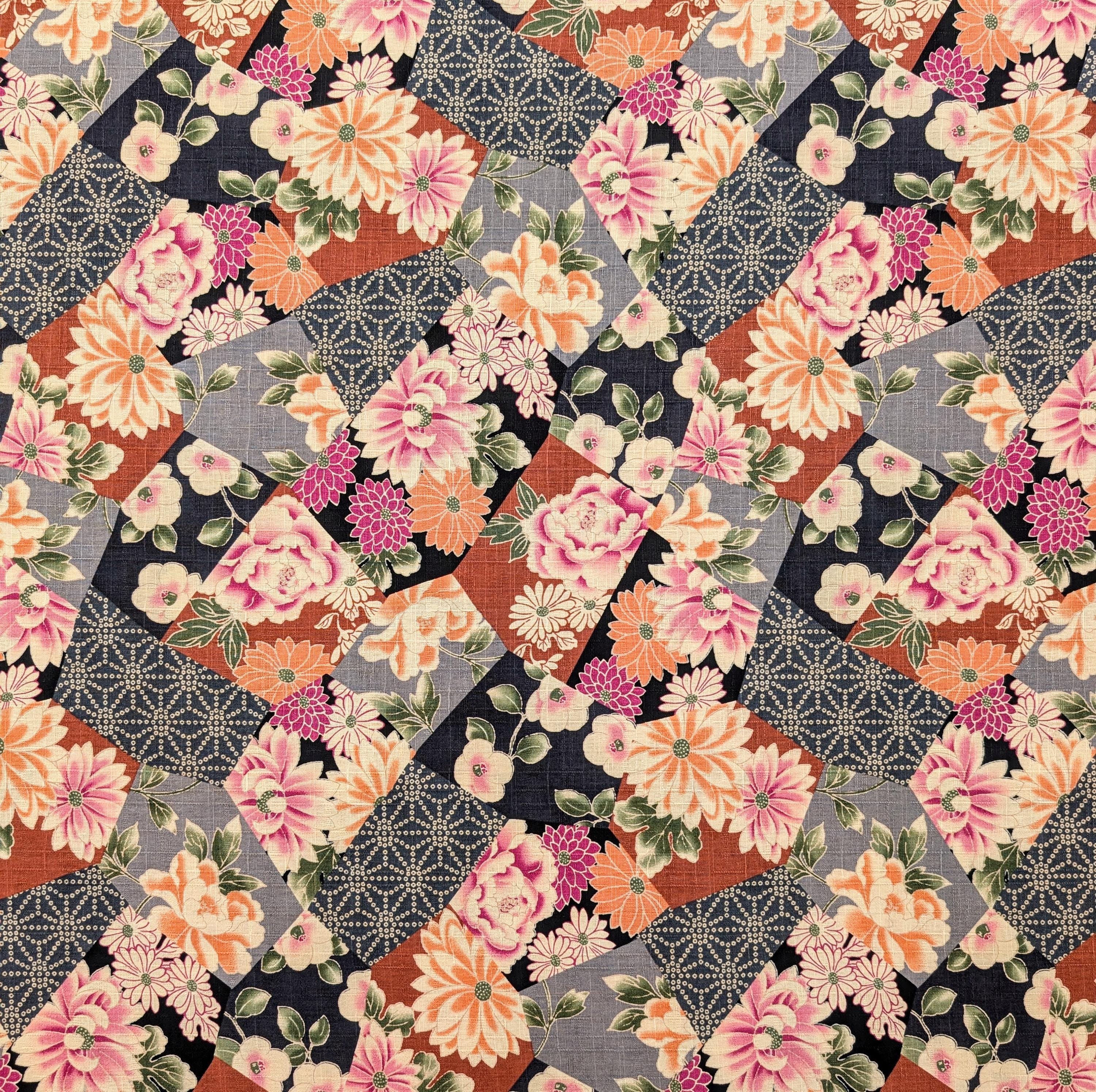 Patterned Floral Collage Hokkoh Japanese dobby cotton fabric 1025-110-2 E gray