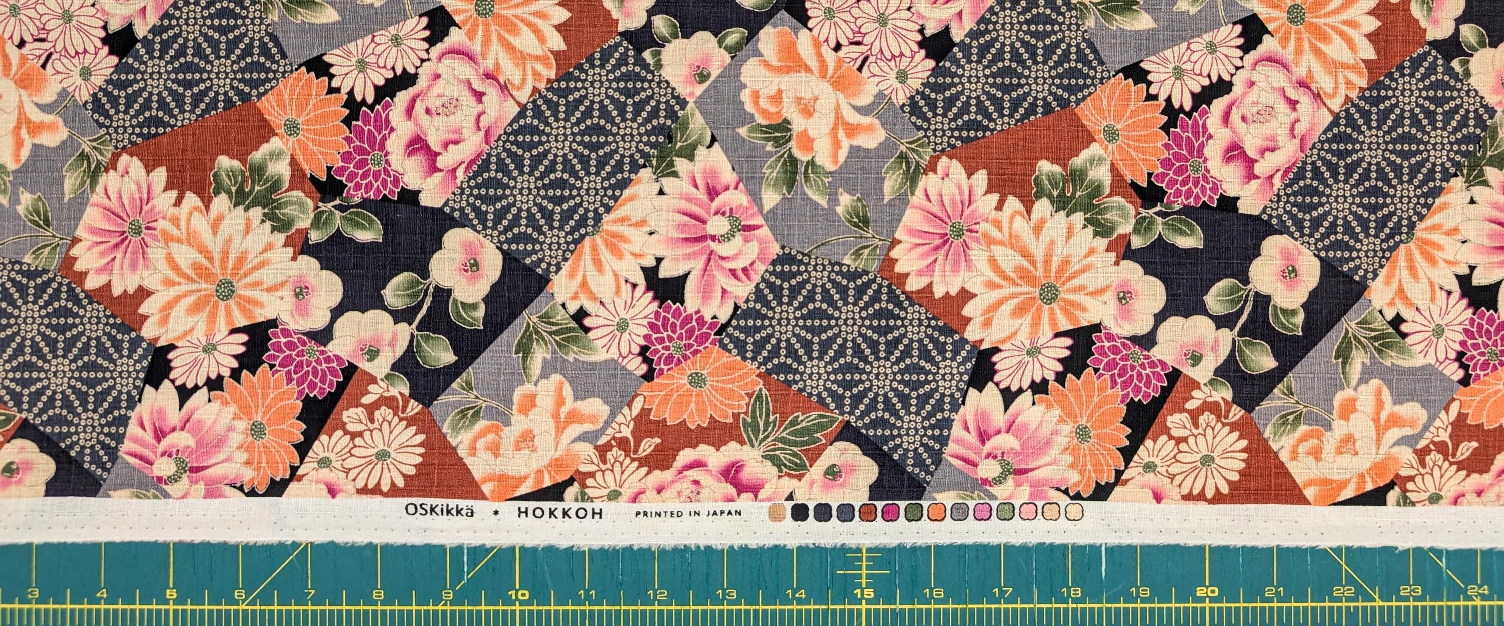 Patterned Floral Collage Hokkoh Japanese dobby cotton fabric 1025-110-2 E gray