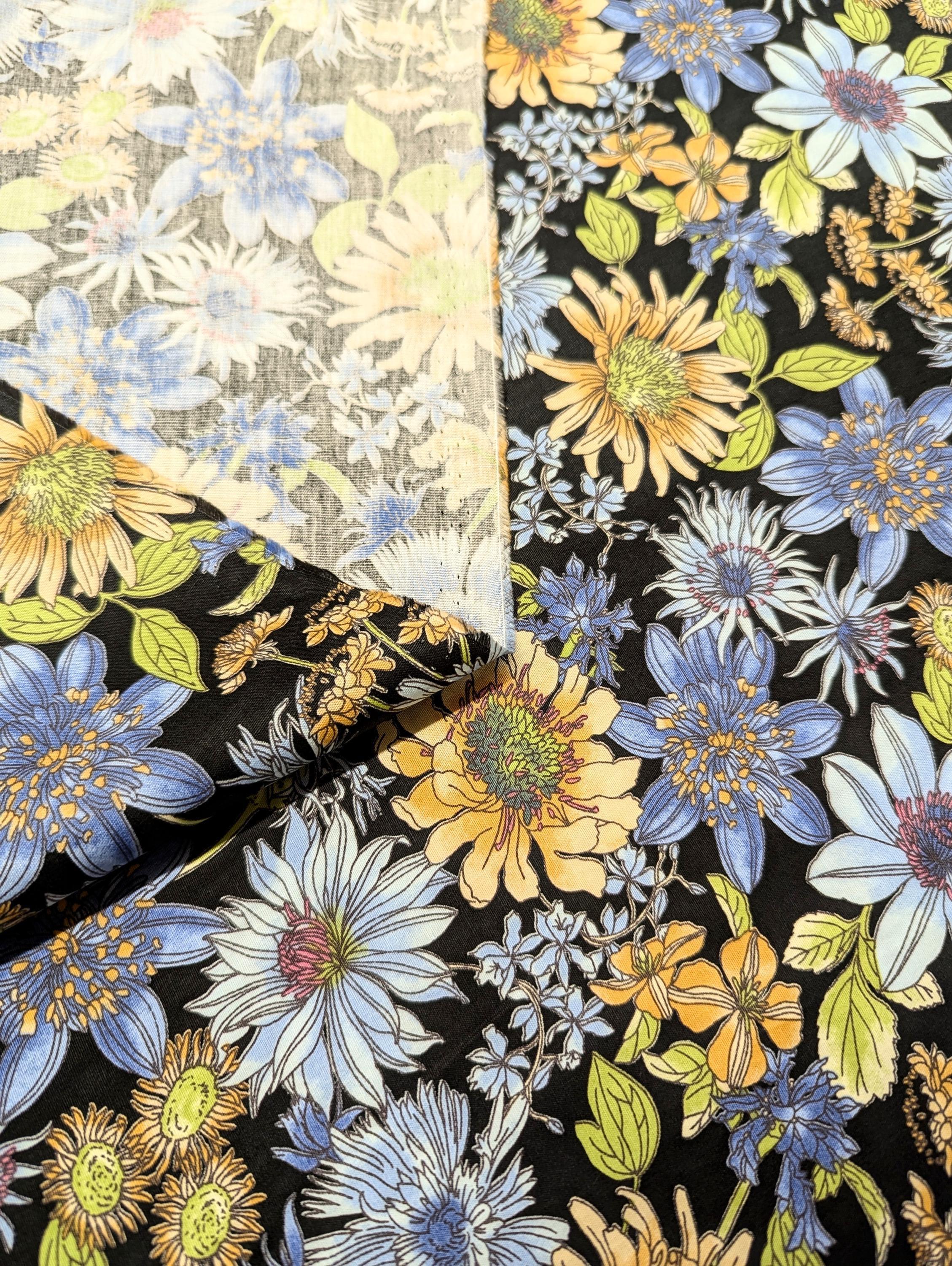Hokkoh - Meadow Bouquet Cotton Fabric - Black