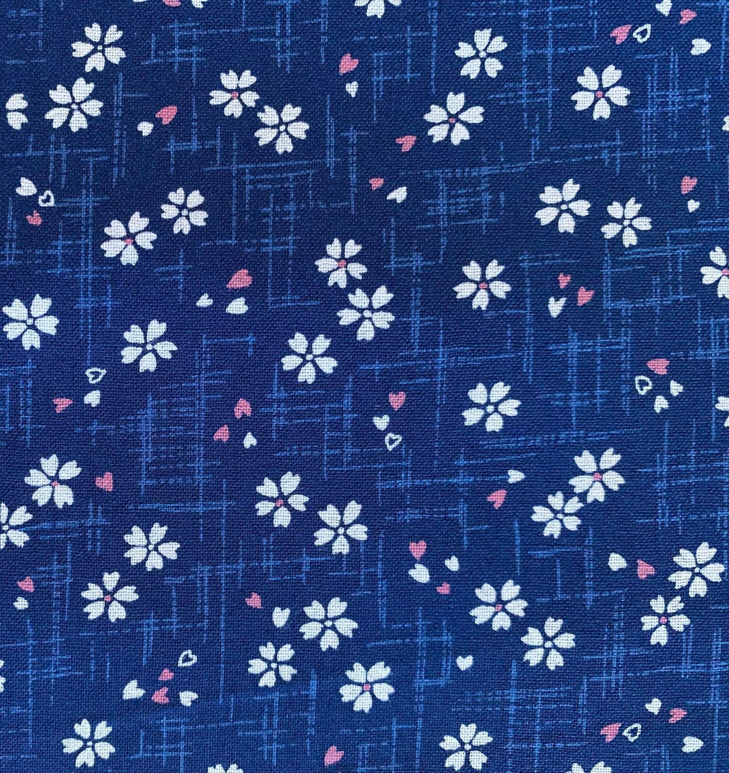 Sevenberry - Tiny Cherry Blossoms Cotton Fabric - Navy Blue