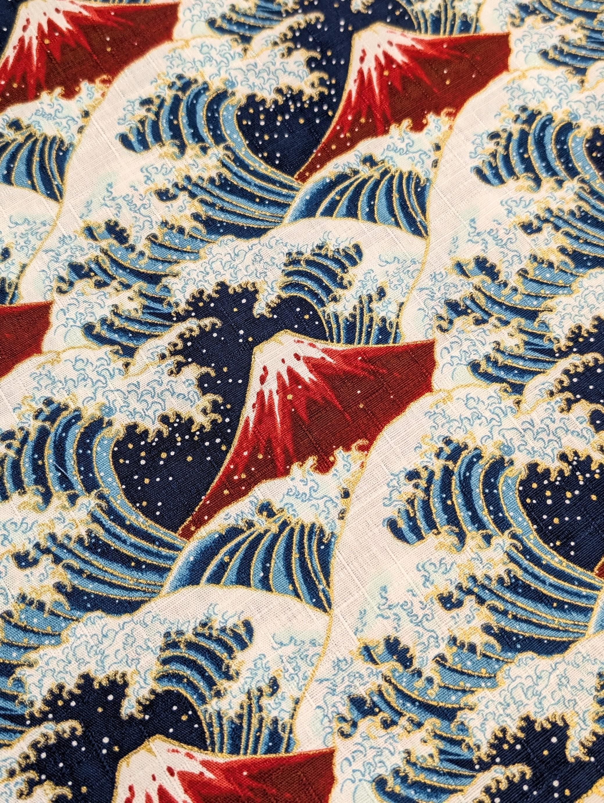 Cosmo - Golden Fuji Waves Cotton Dobby - Red and Blue