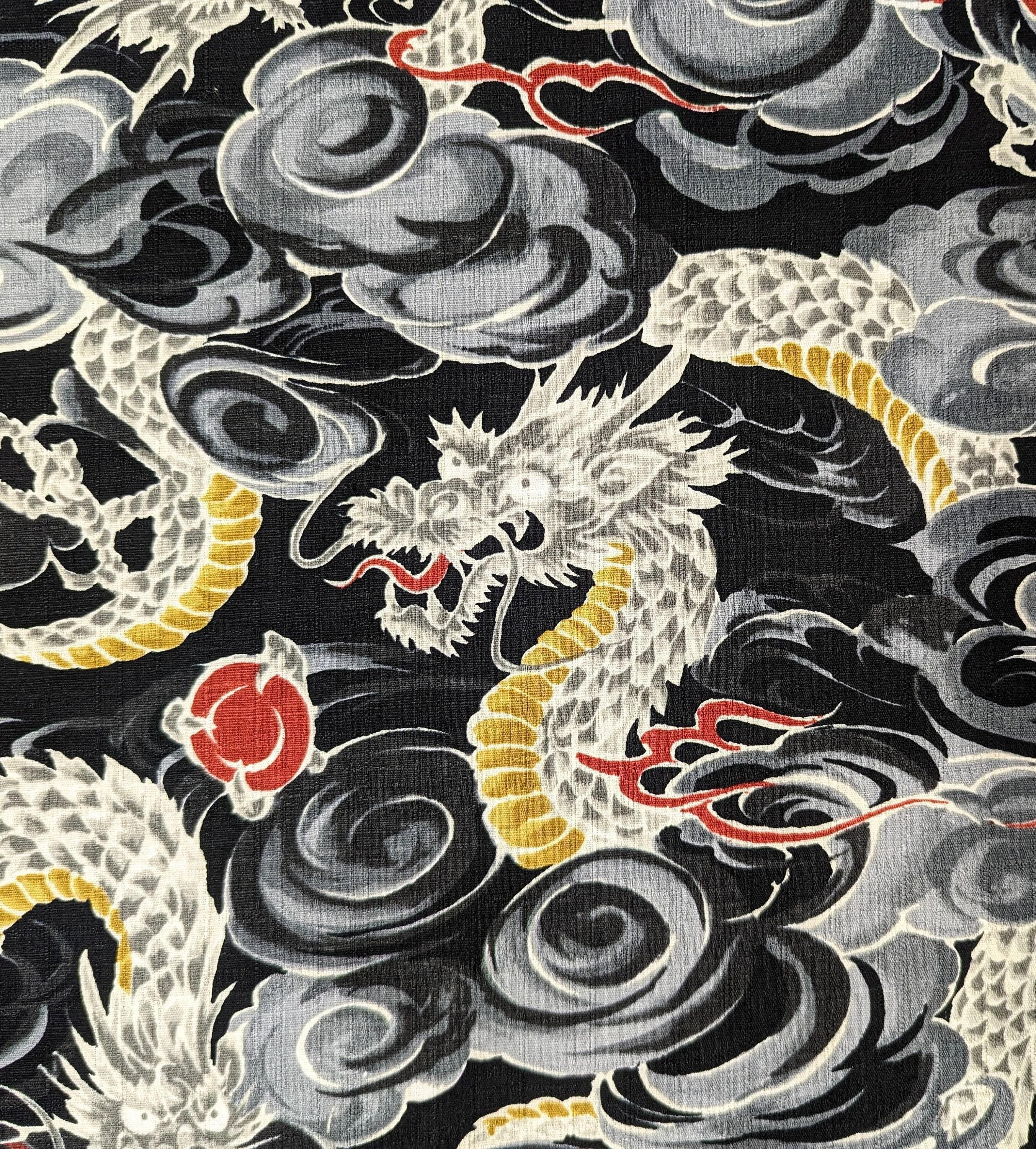 Kokka - Regal Dragons Cotton Dobby - Black