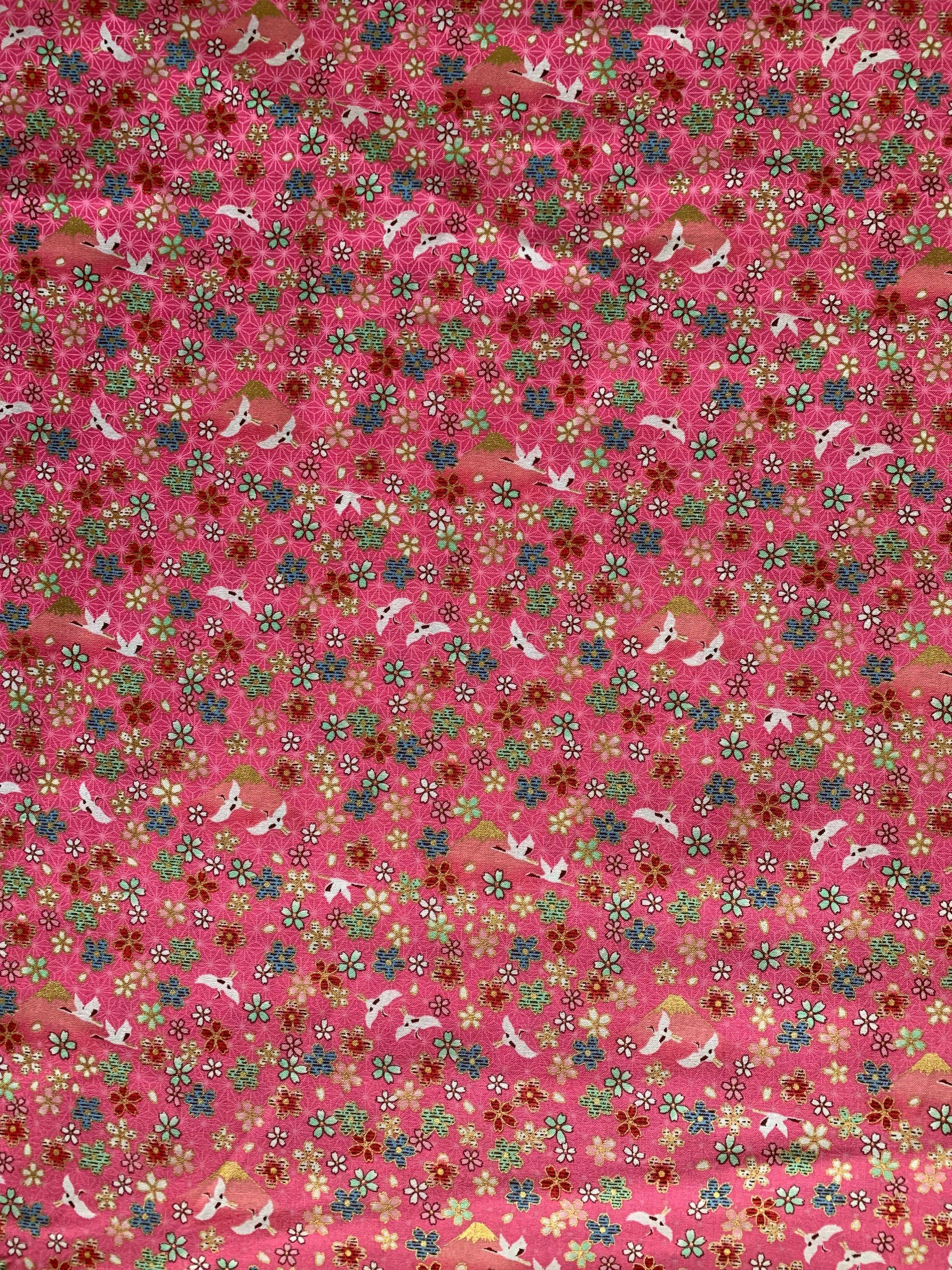 Cranes and Cherry Blossoms Japanese cotton fabric 2000-84C pink