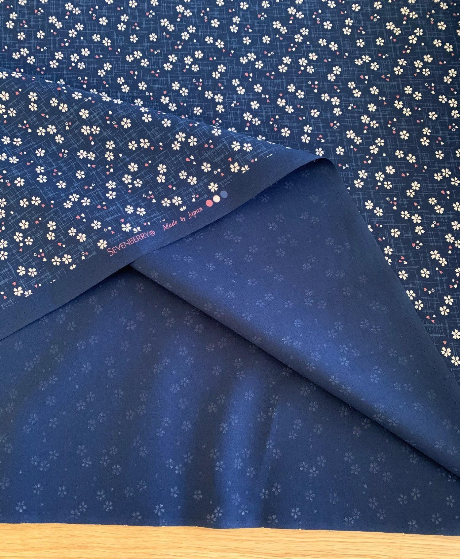Sevenberry - Tiny Cherry Blossoms Cotton Fabric - Navy Blue