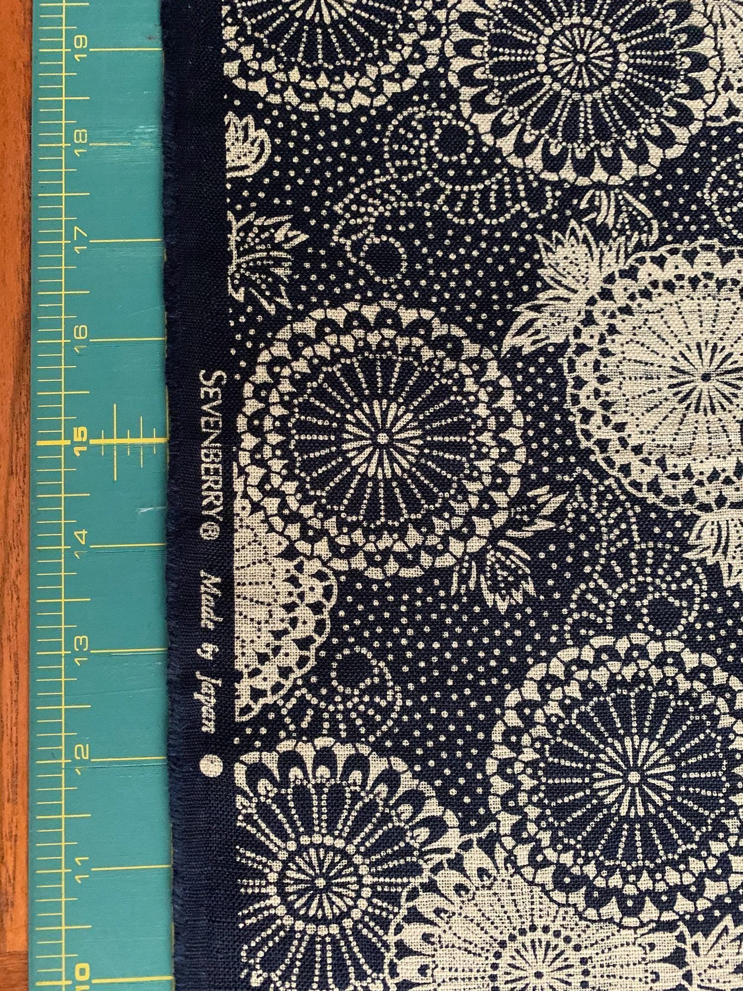 Sevenberry - Katazome Chrysanthemums Cotton Fabric - Navy Blue Beige