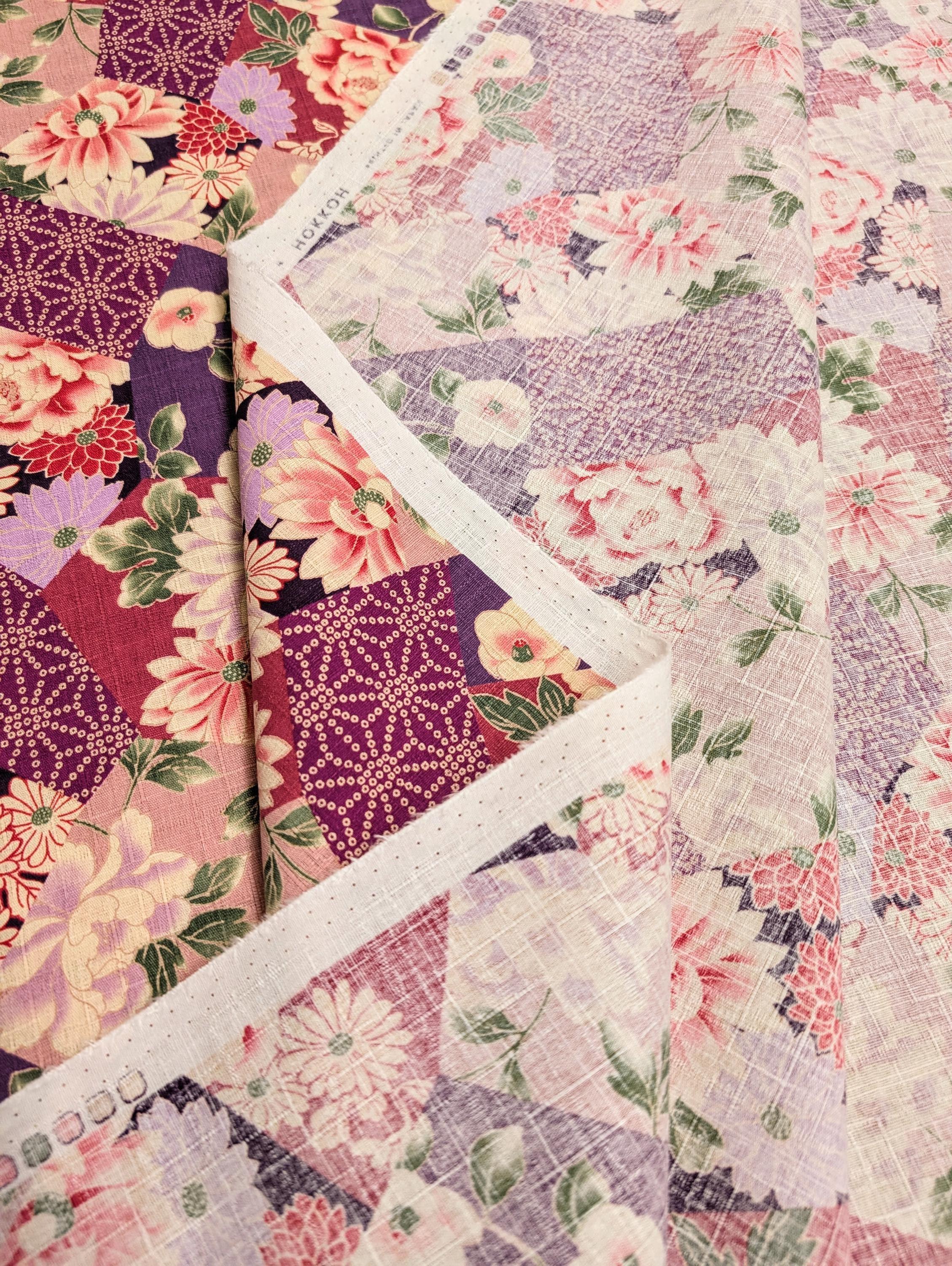 Patterned Floral Collage Hokkoh Japanese dobby cotton fabric 1025-110-2 C purple