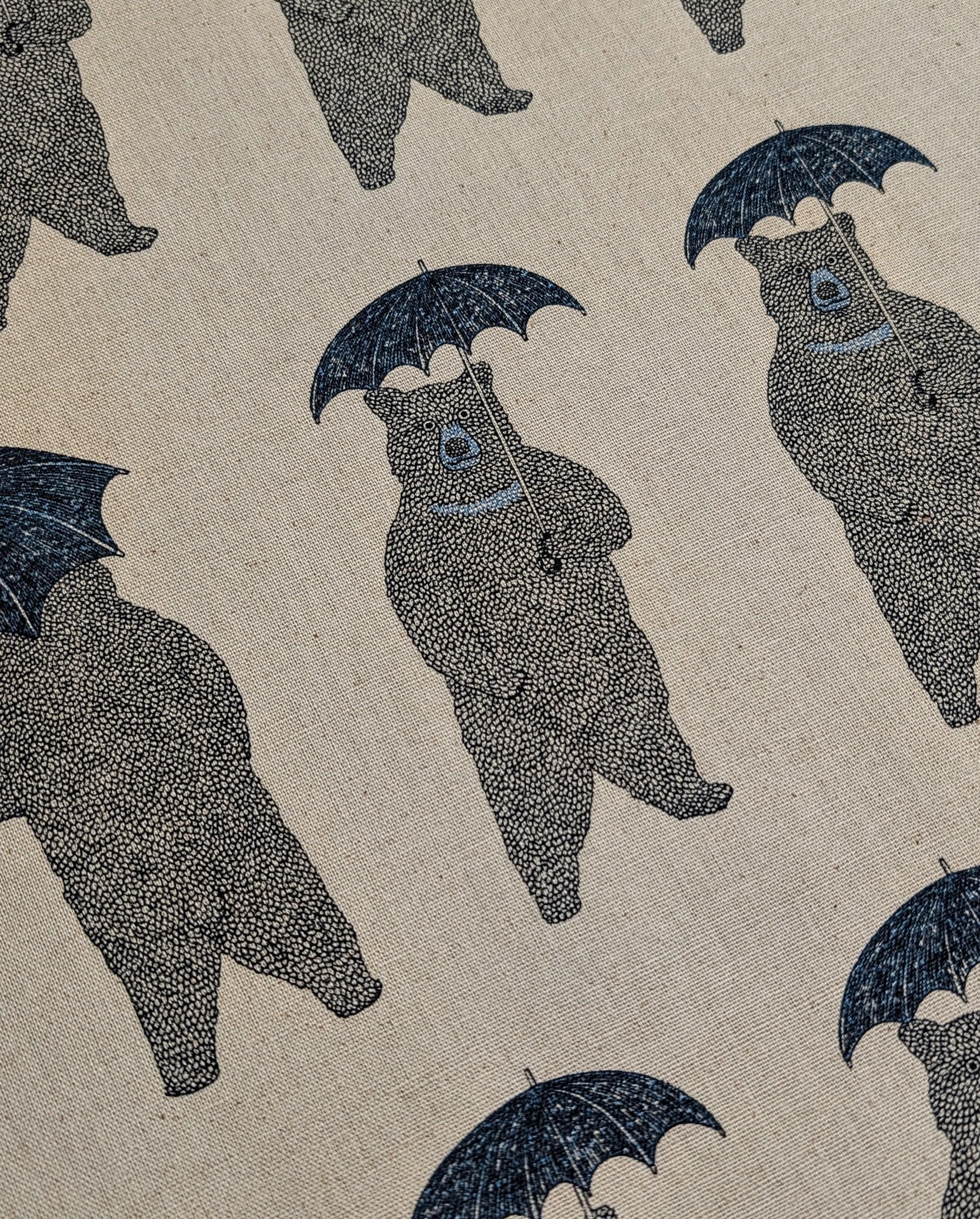 Koizumi - Bear-Able Weather Bears with Umbrellas Cotton/Linen Canvas - Blues