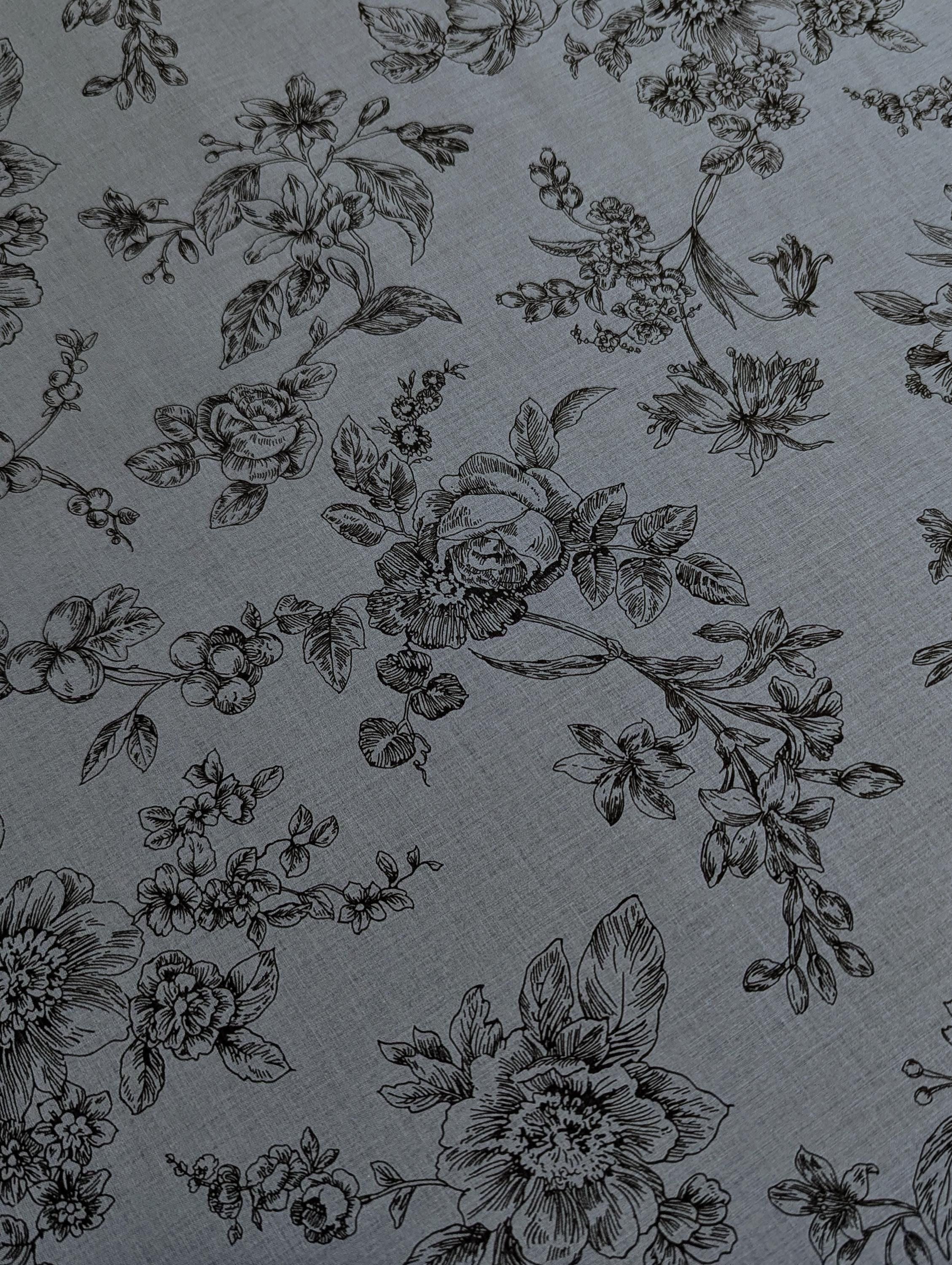 Hokkoh - Botanical Sketch Organic Cotton Lawn - Blue and Black