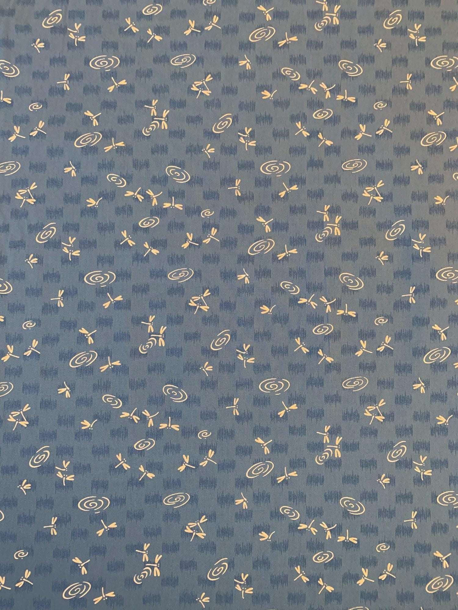 Dragonflies at the Water's Edge in blue Japanese cotton fabric 3030-4B