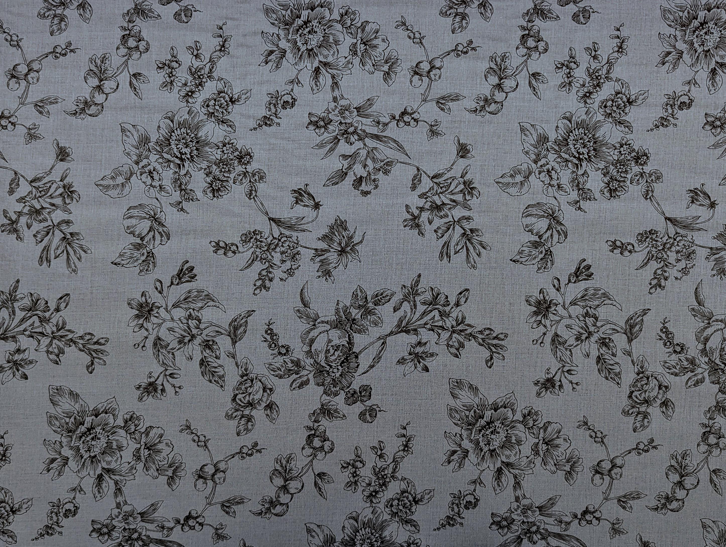 Hokkoh - Botanical Sketch Organic Cotton Lawn - Blue and Black
