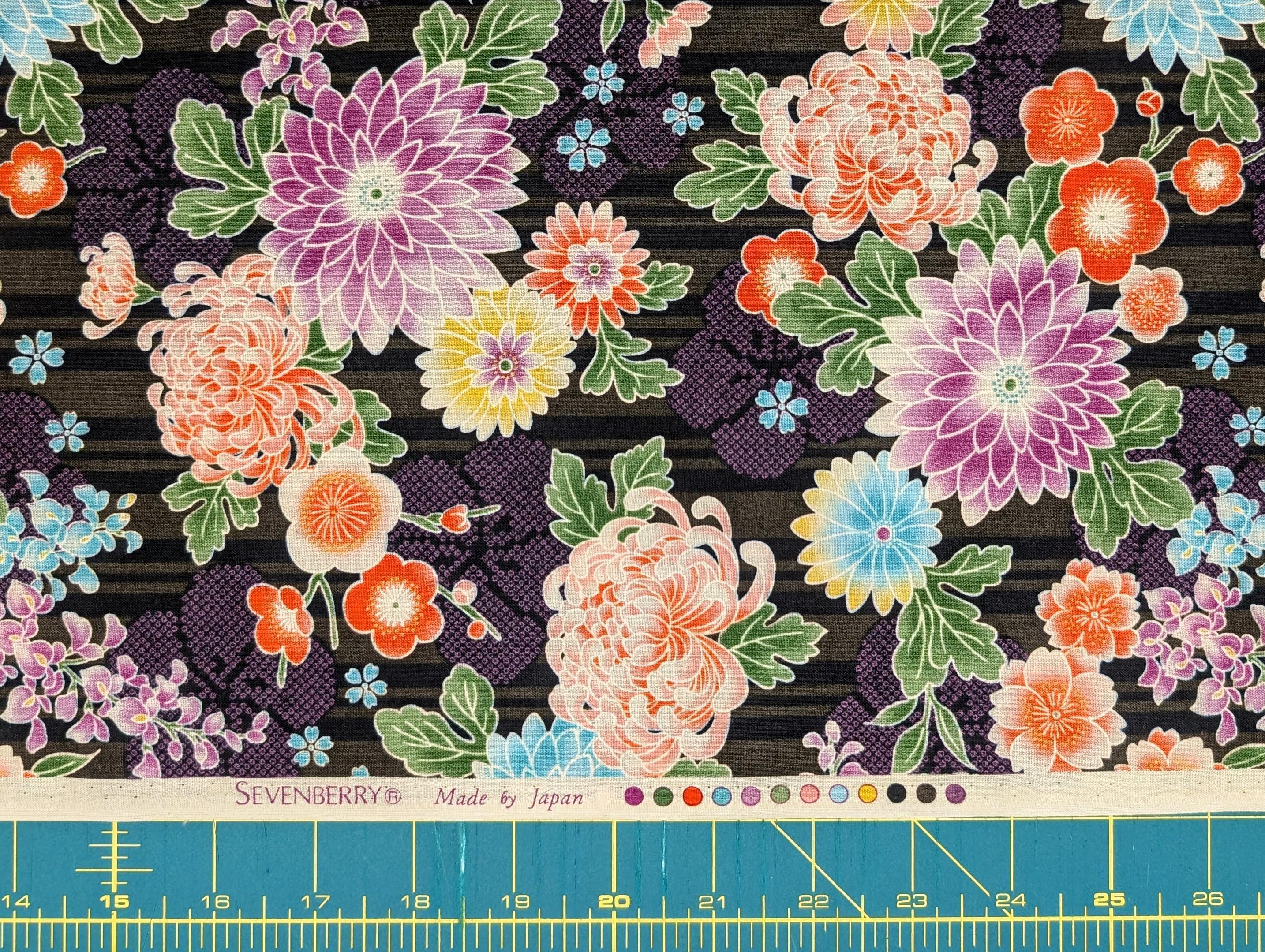 Sevenberry - Striped Shibori Flowers Cotton Fabric - Black