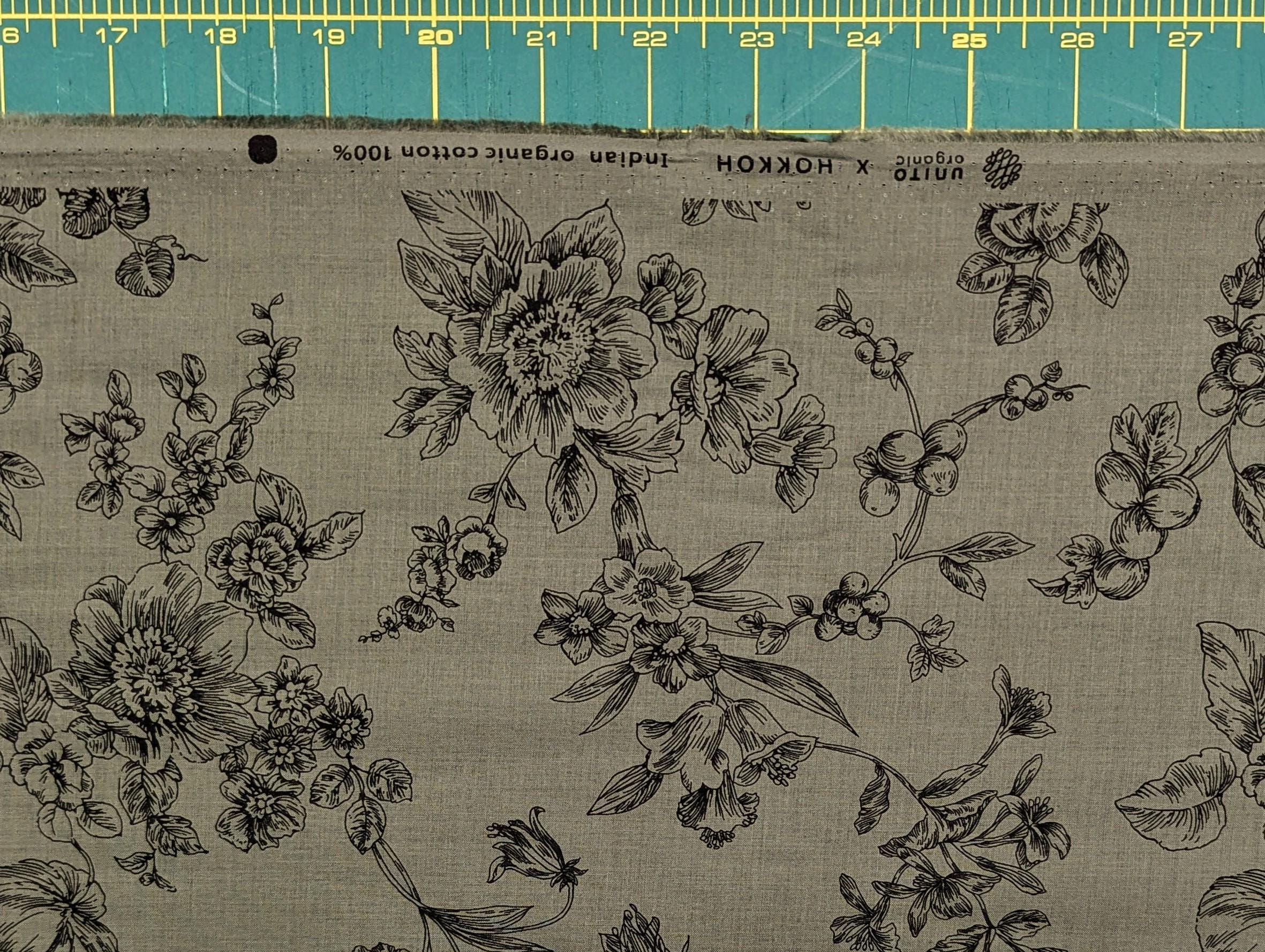 Hokkoh - Botanical Sketch Organic Cotton Lawn - Green and Black