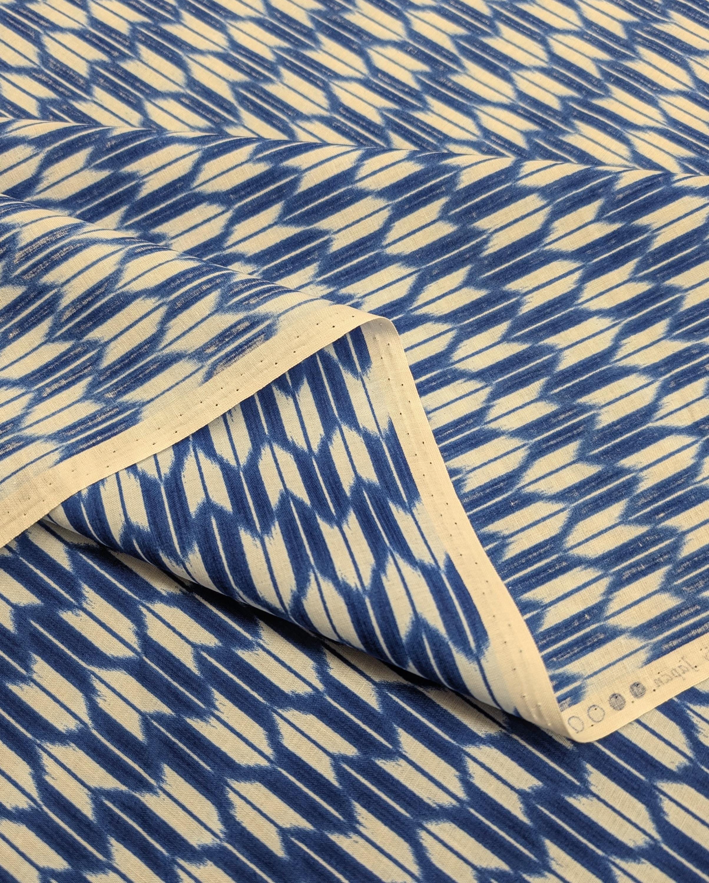Sevenberry - Arrow Printed Shibori-Style Collection Cotton Fabric - Medium Blue and White