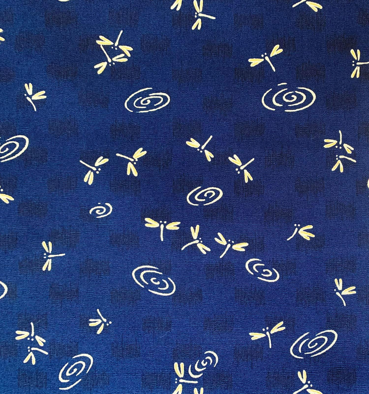 Dragonflies at the Water's Edge Japanese cotton fabric 3030-4E dark blue