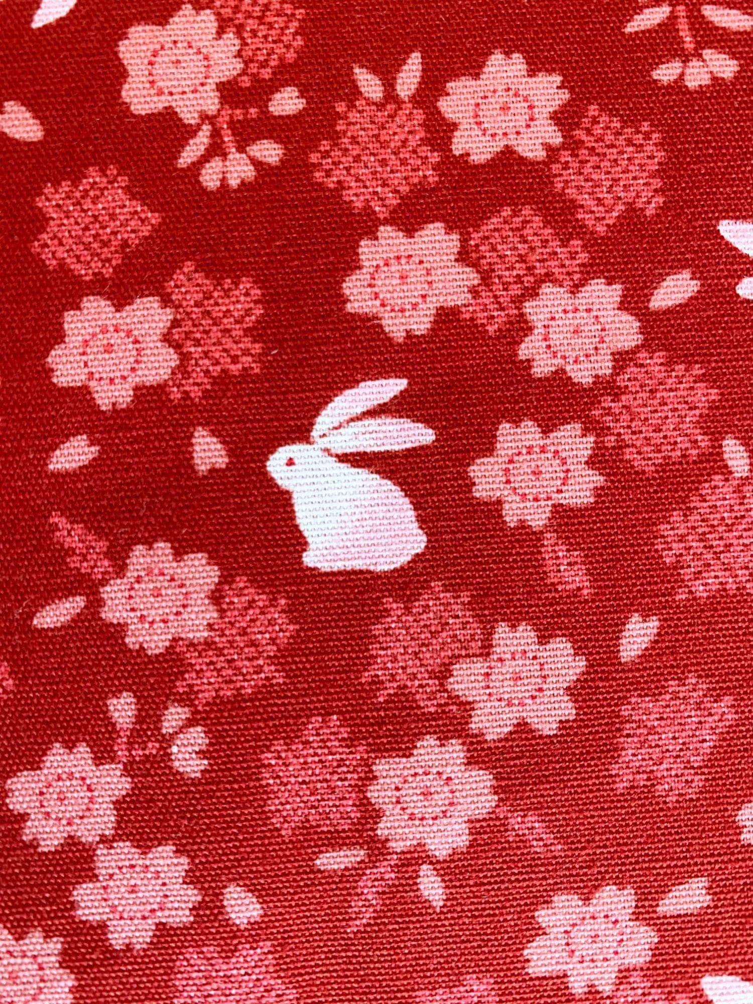 Rabbits and Cherry Blossoms Japanese cotton fabric 3060-27E red