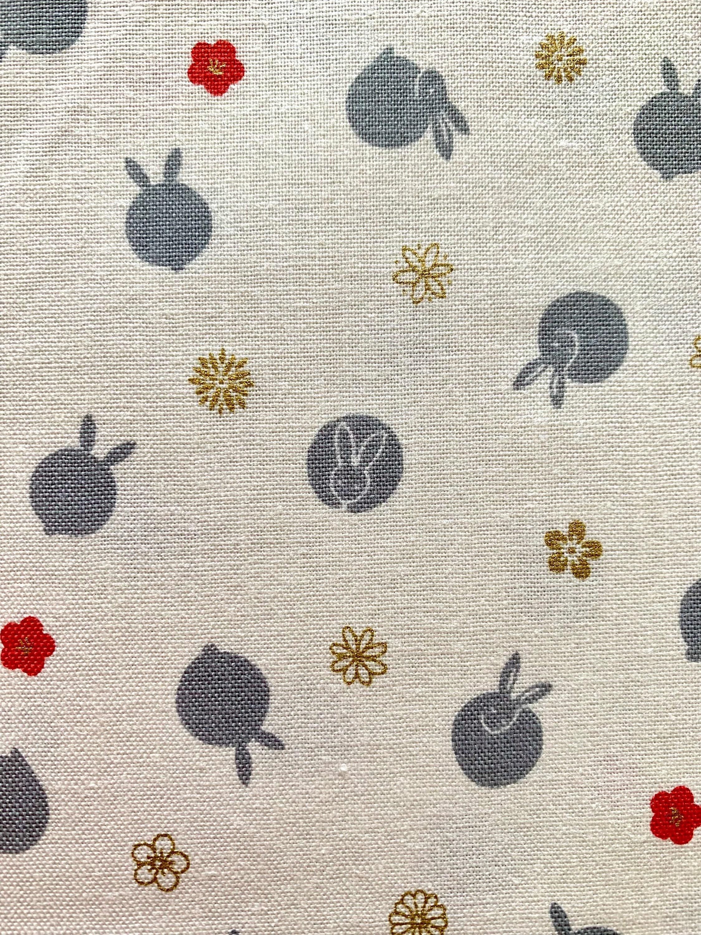 QuiltGate - Hyakka Ryoran Tiny Rabbits Cotton Fabric - Cream