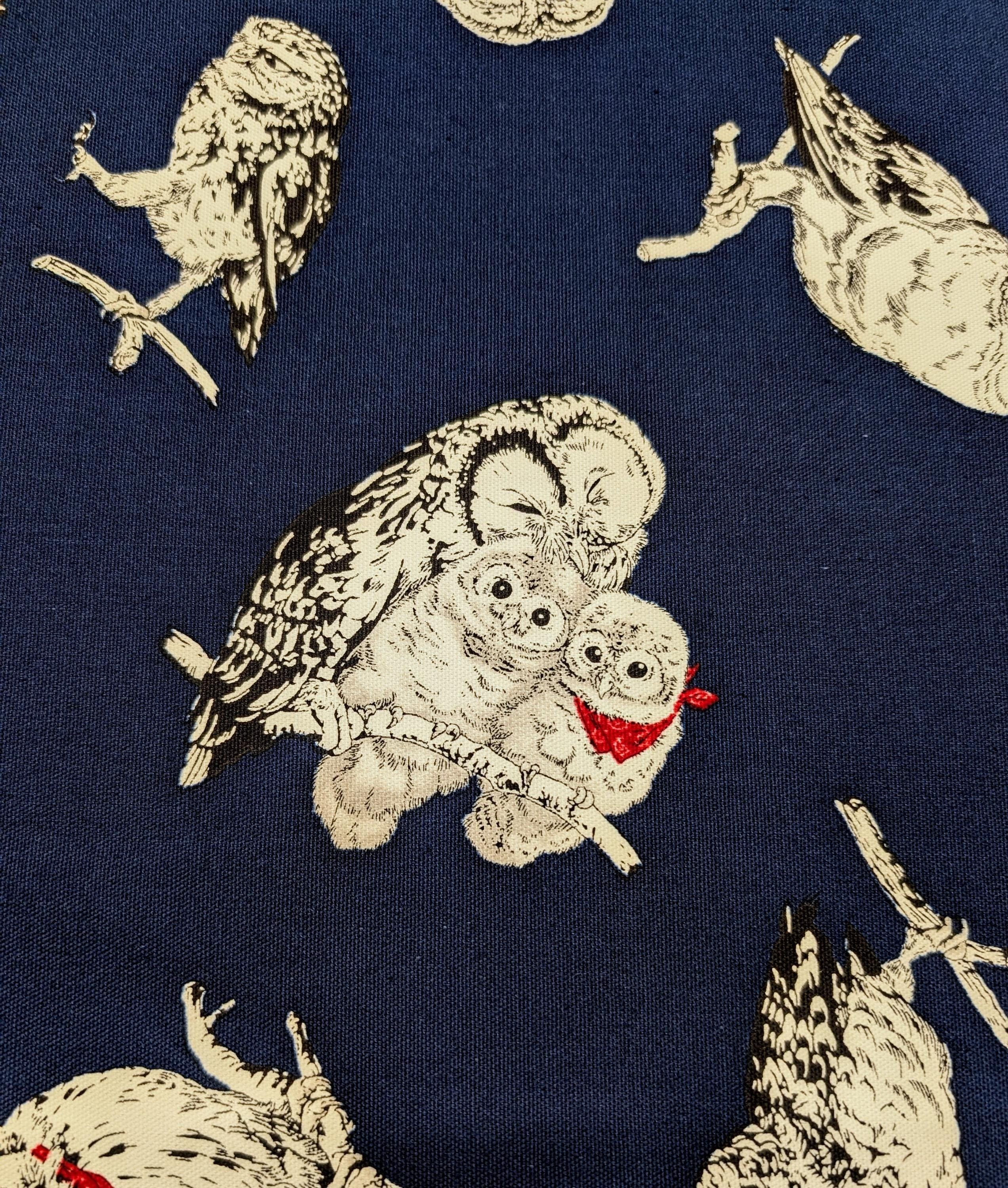 Cosmo - Owls in Bandanas Cotton Oxford - Navy Blue