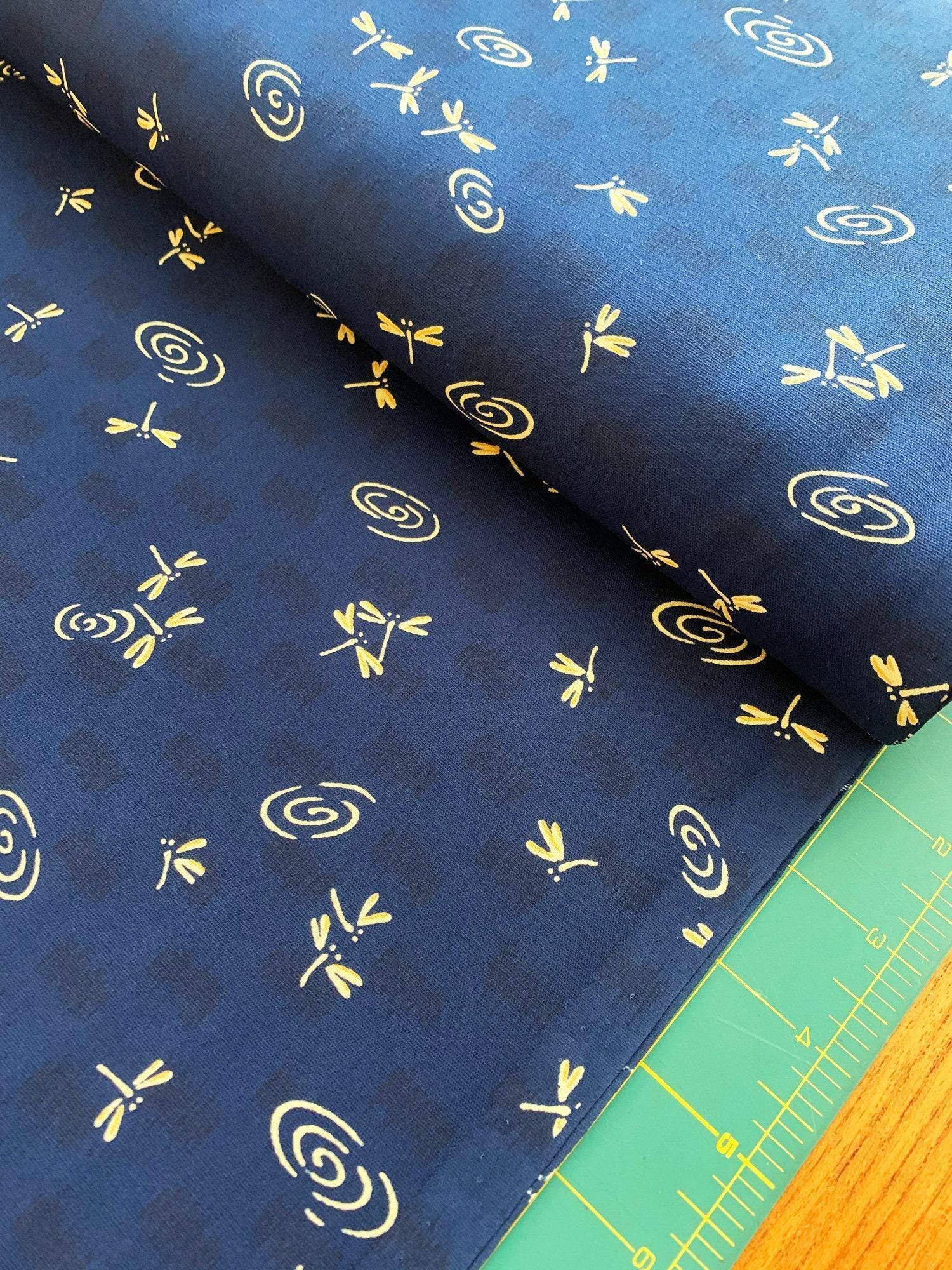 Dragonflies at the Water's Edge Japanese cotton fabric 3030-4E dark blue