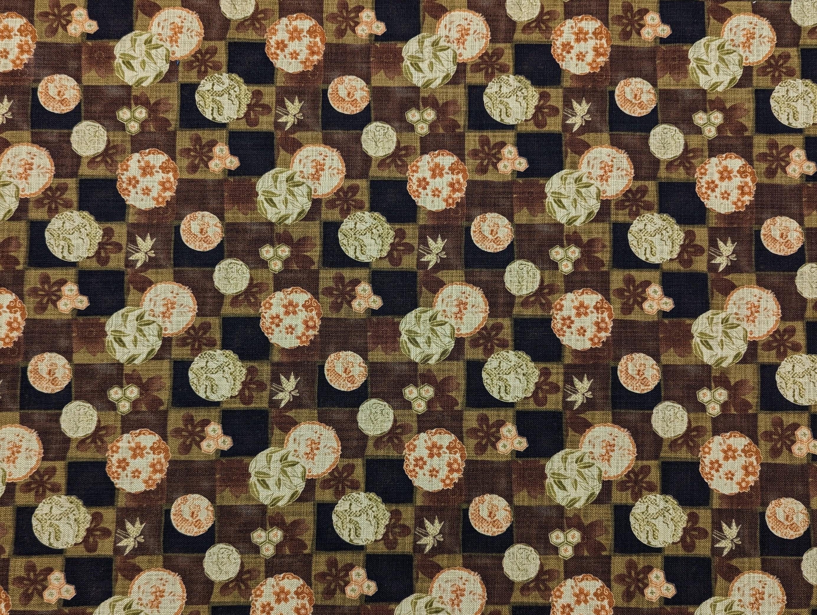 Sevenberry - Rustic Patterned Checkerboard Cotton Fabric - Brown